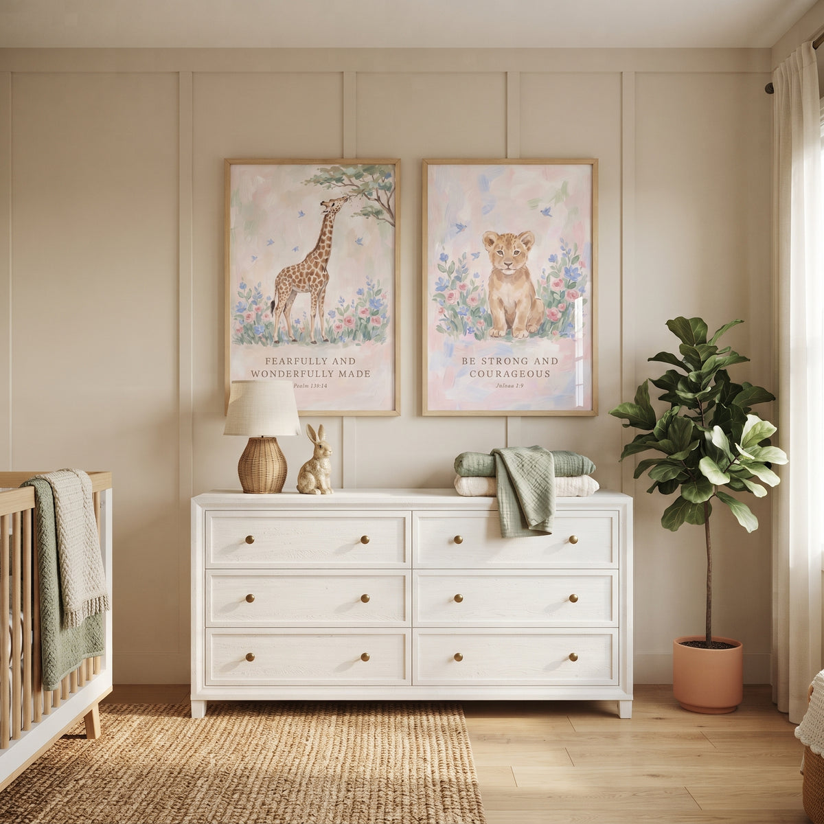 Wildflower Scripture Safari Animals Bible Wall Art Set of 2 - Sacred Safari Prints