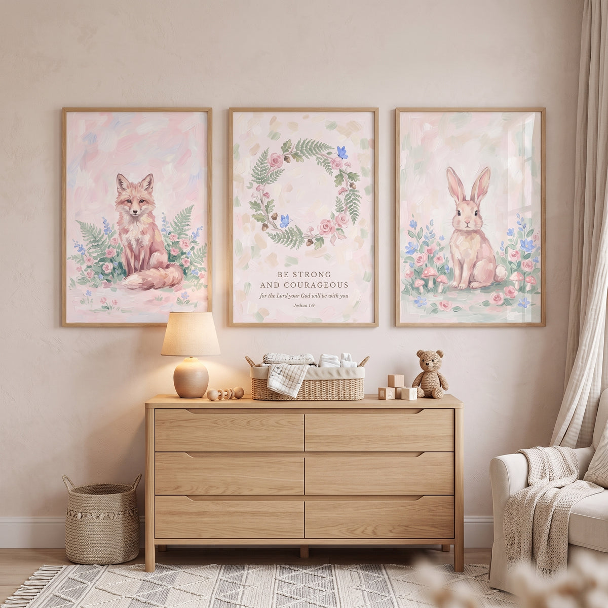 Wildflower Scripture Woodland Nature Wall Art Set of 3 - Courageous Meadow Art