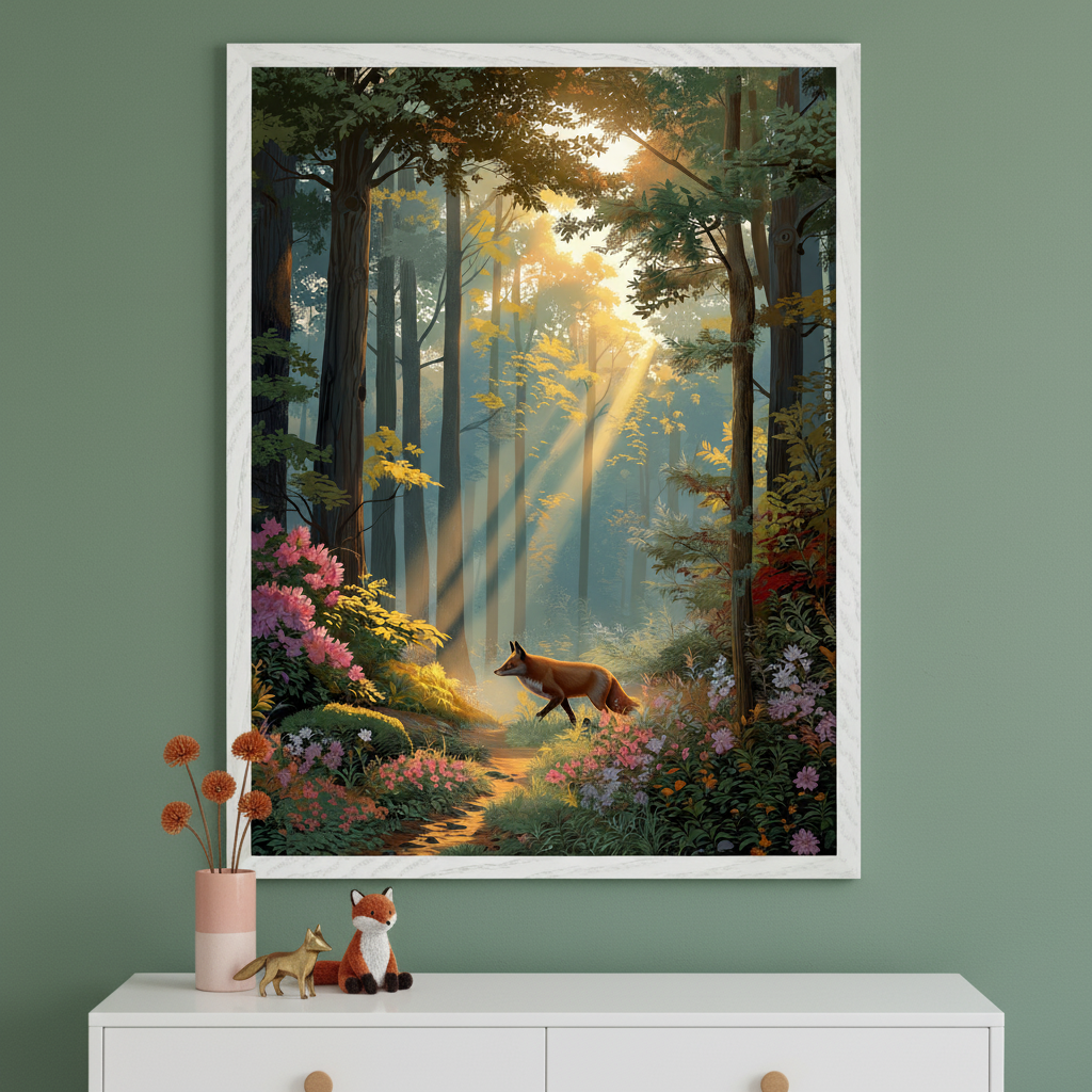 Woodland Fox Forest Wall Art for Nursery, Playroom or Kids Bedrooms - Enchanted Nature Path Decor - Lightstride