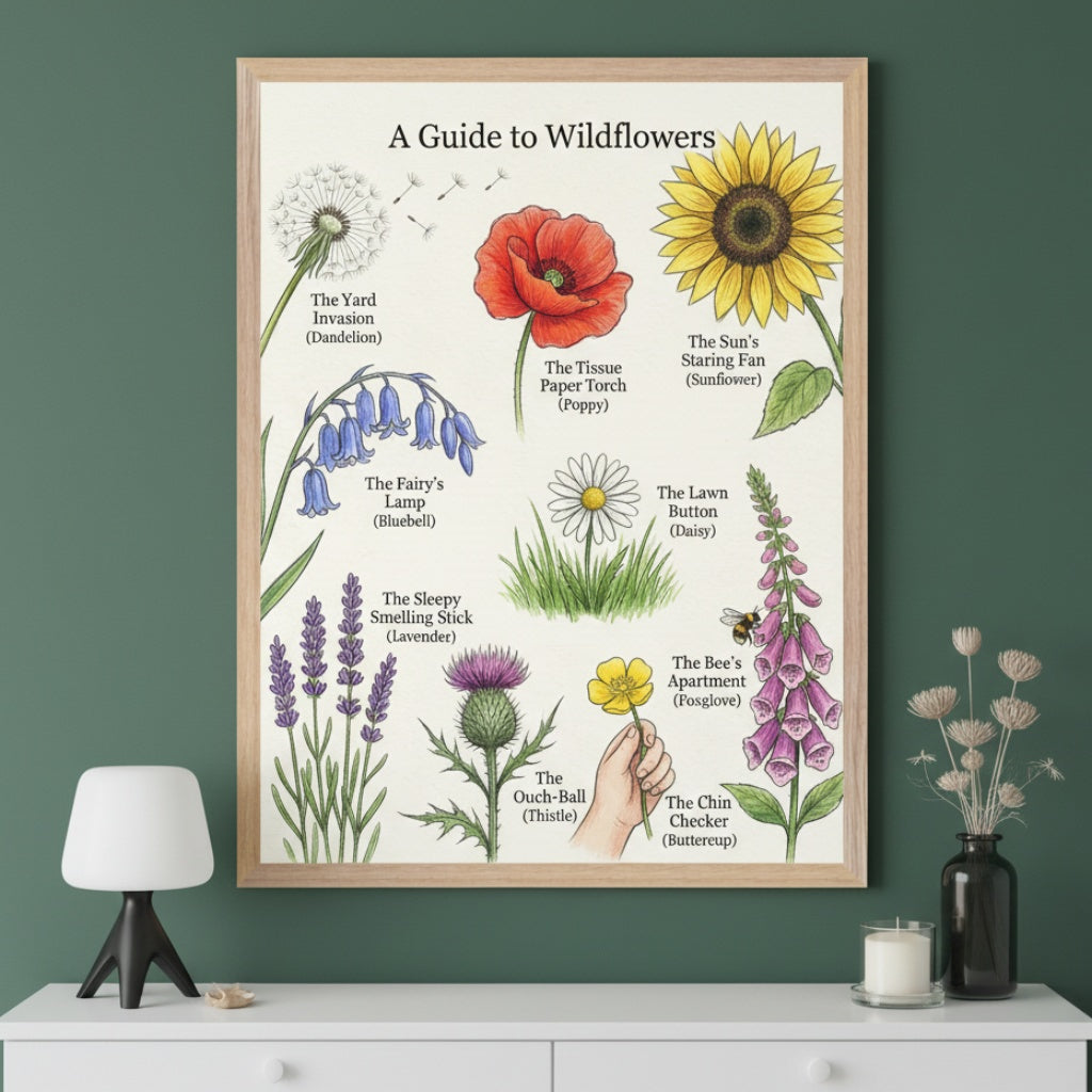 Floral Discovery - Wildflowers Framed Wall Art for Living Room, Bedroom or Office