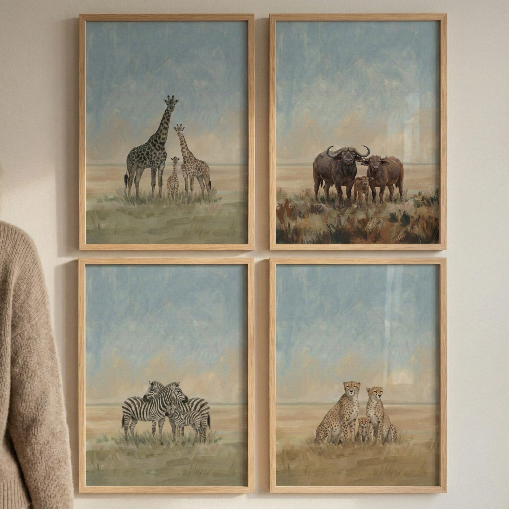 Wildlife Parent Baby Family Wall Art Set of 4 - Wild Savannah Families