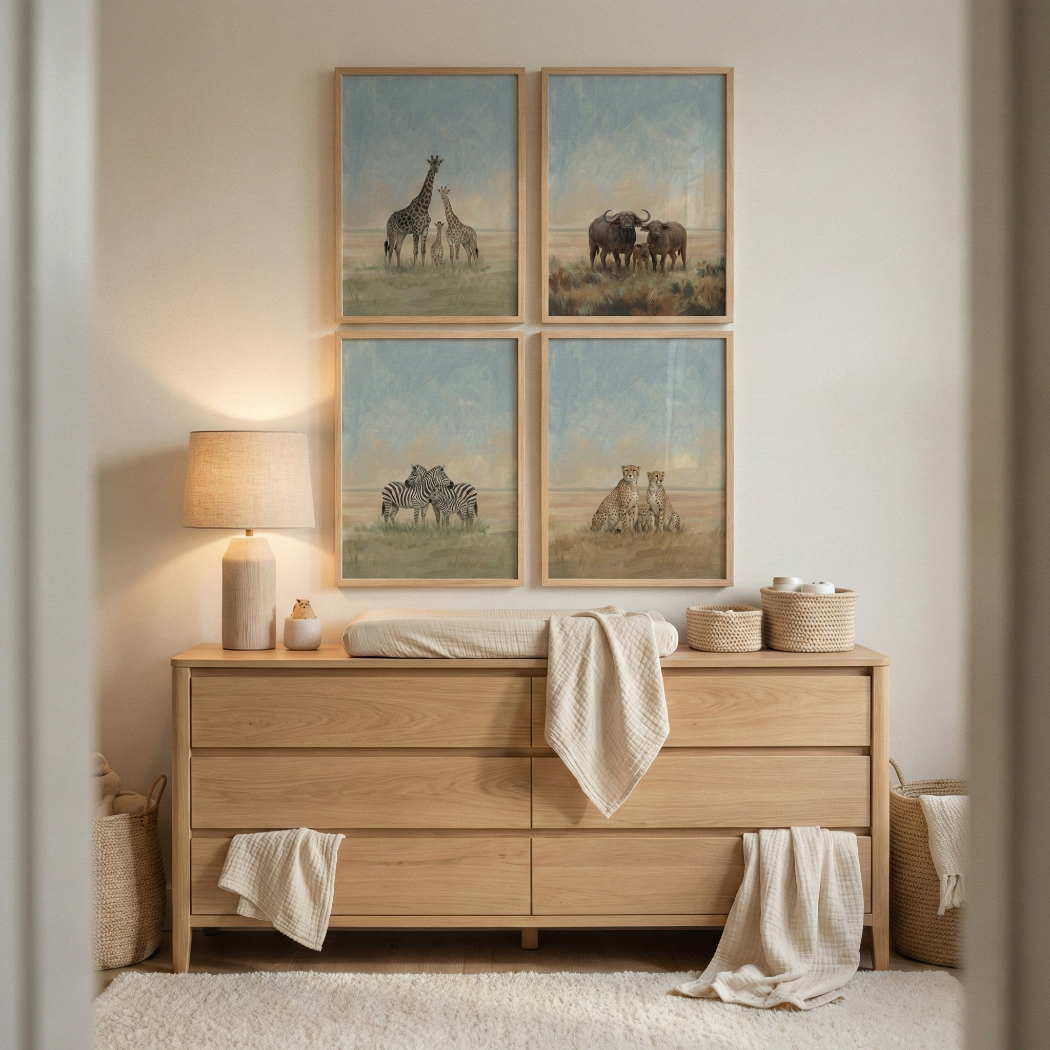 Wildlife Parent Baby Family Wall Art Set of 4 - Wild Savannah Families