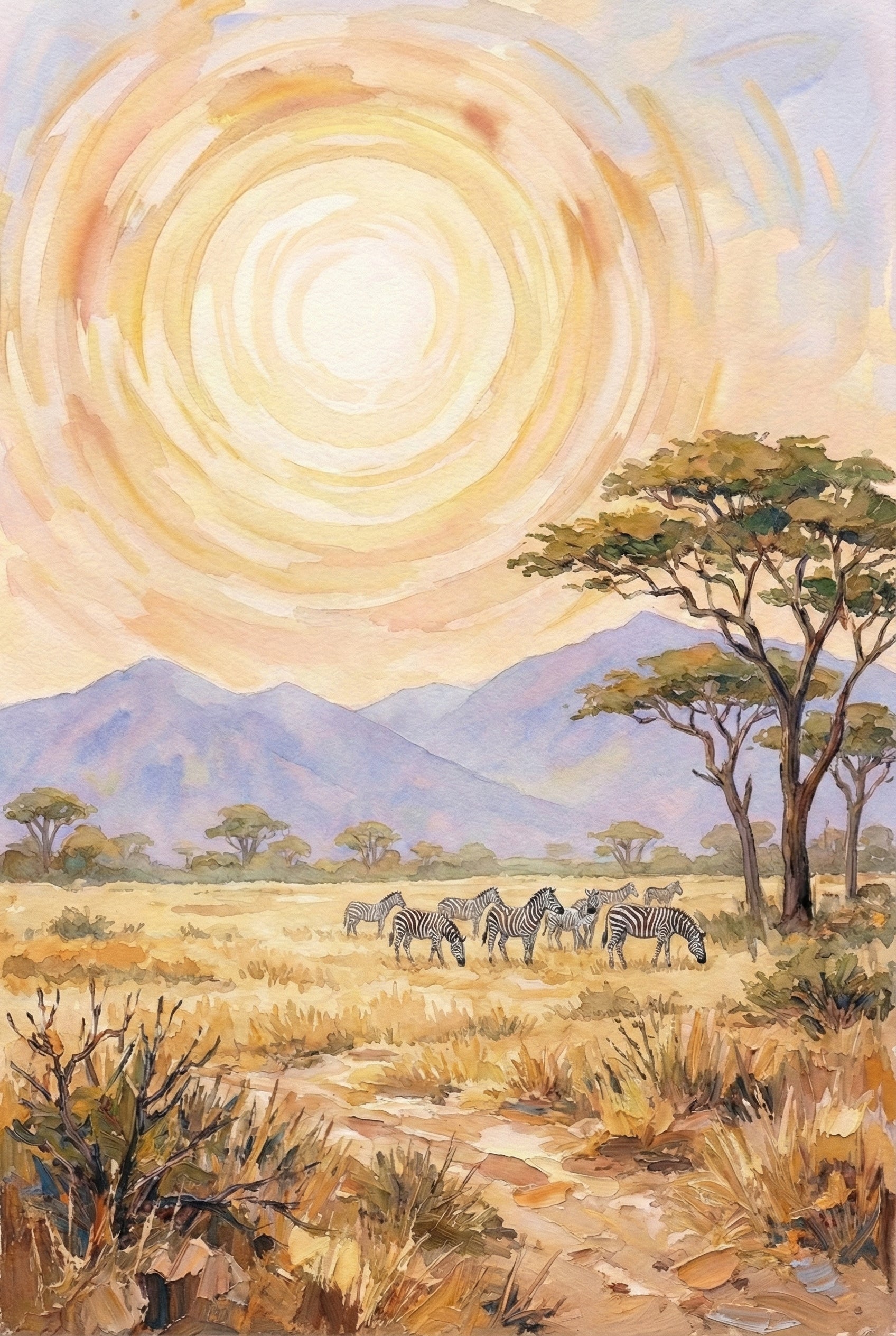 Wildlife Zebra Artwork - Golden Savanna Sun