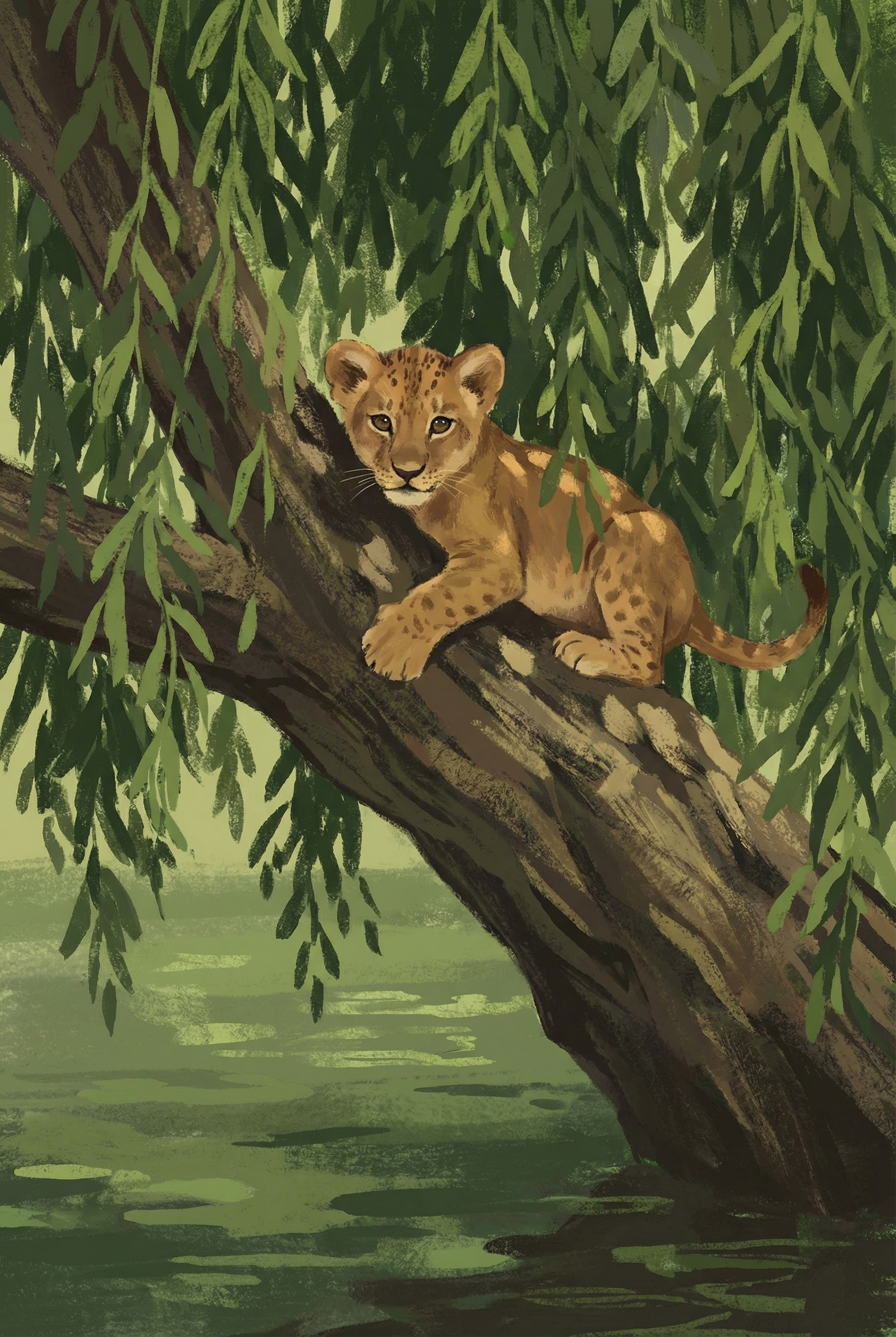 Willow Climbing Lion Cub Wall Art - Jungle Cub Perch
