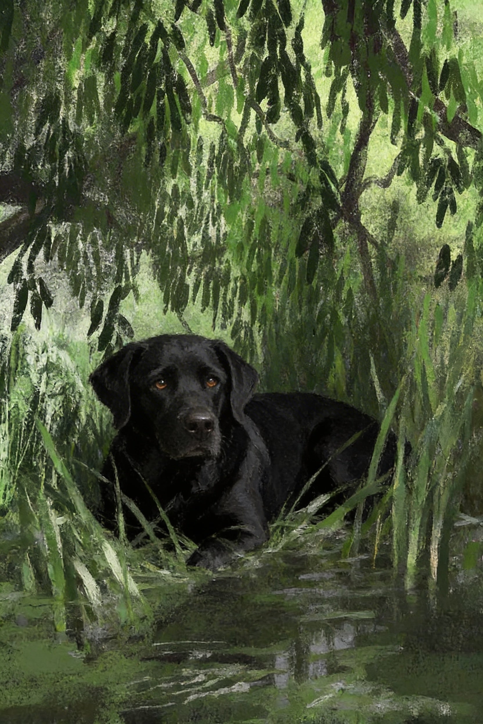 Willow Tree Black Labrador Wall Art - Shadow In Reeds