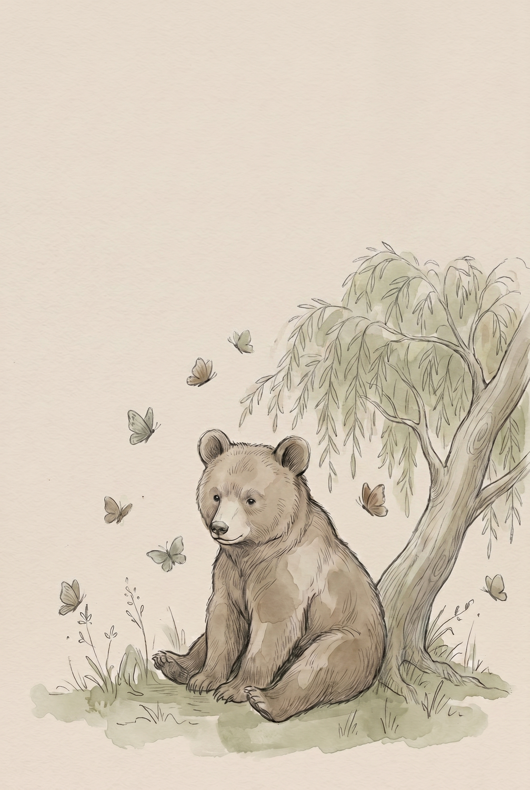Willow Tree Sitting Bear Wall Art - Gentle Forest Bear