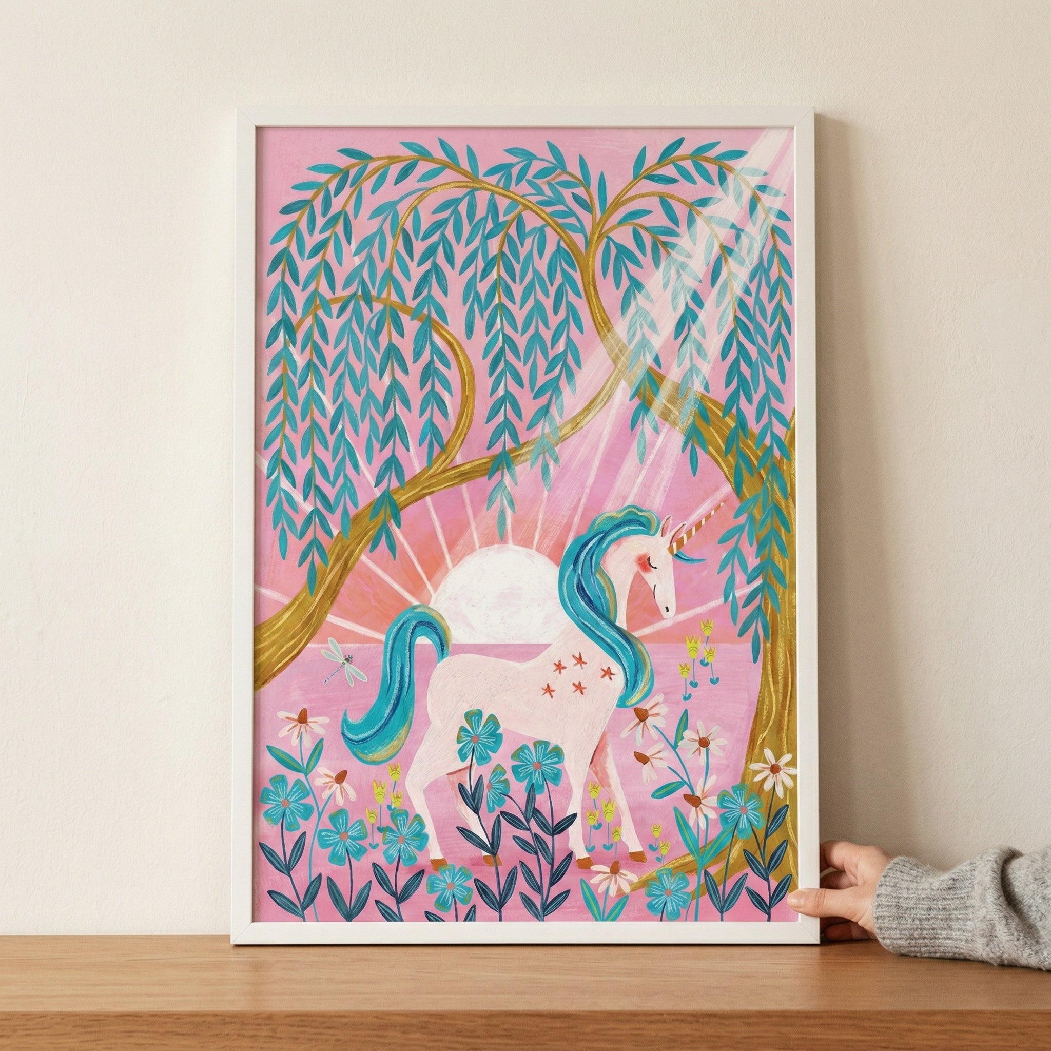 Willow Tree Sunset Unicorn Wall Art - Golden Willow Unicorn