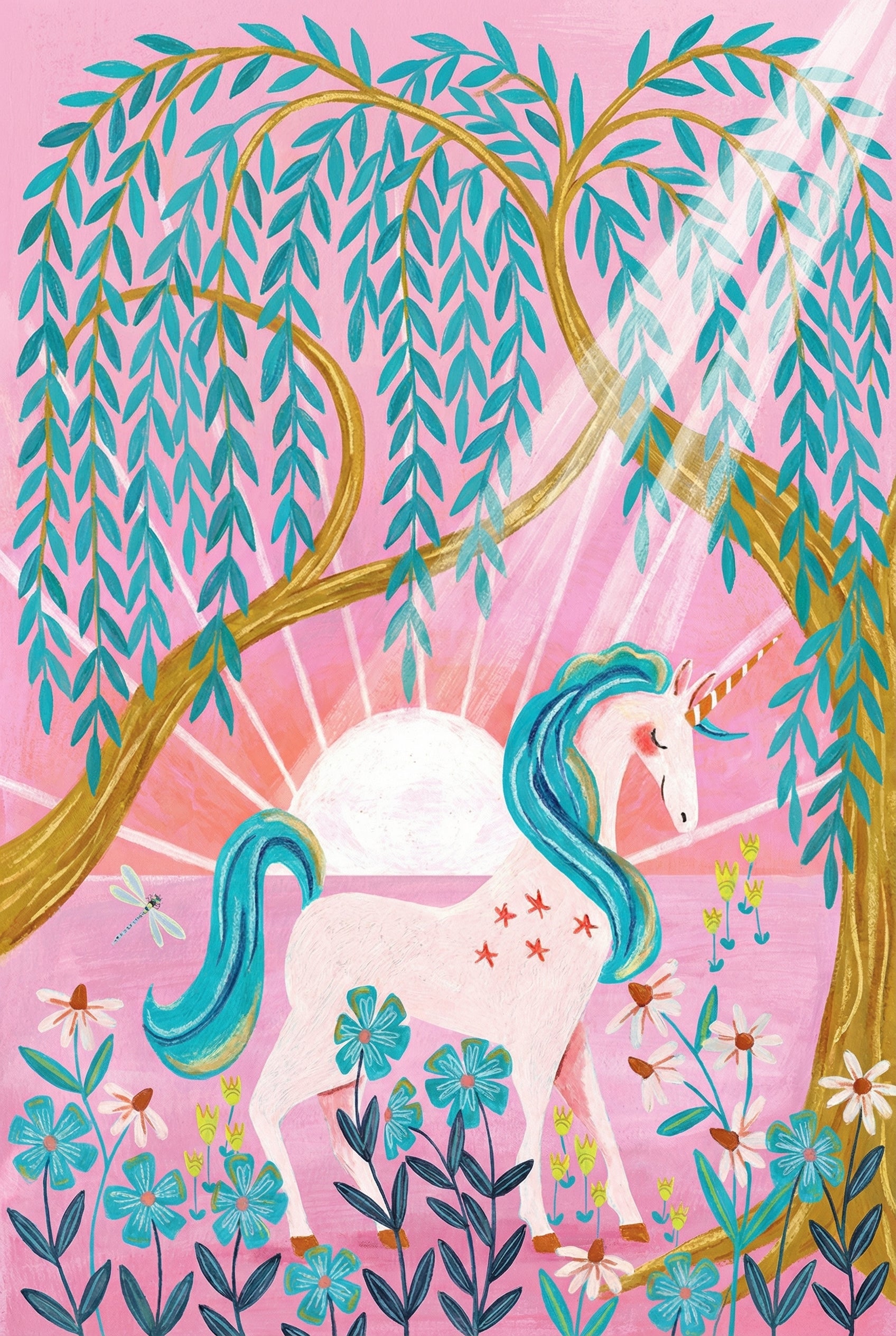 Willow Tree Sunset Unicorn Wall Art - Golden Willow Unicorn
