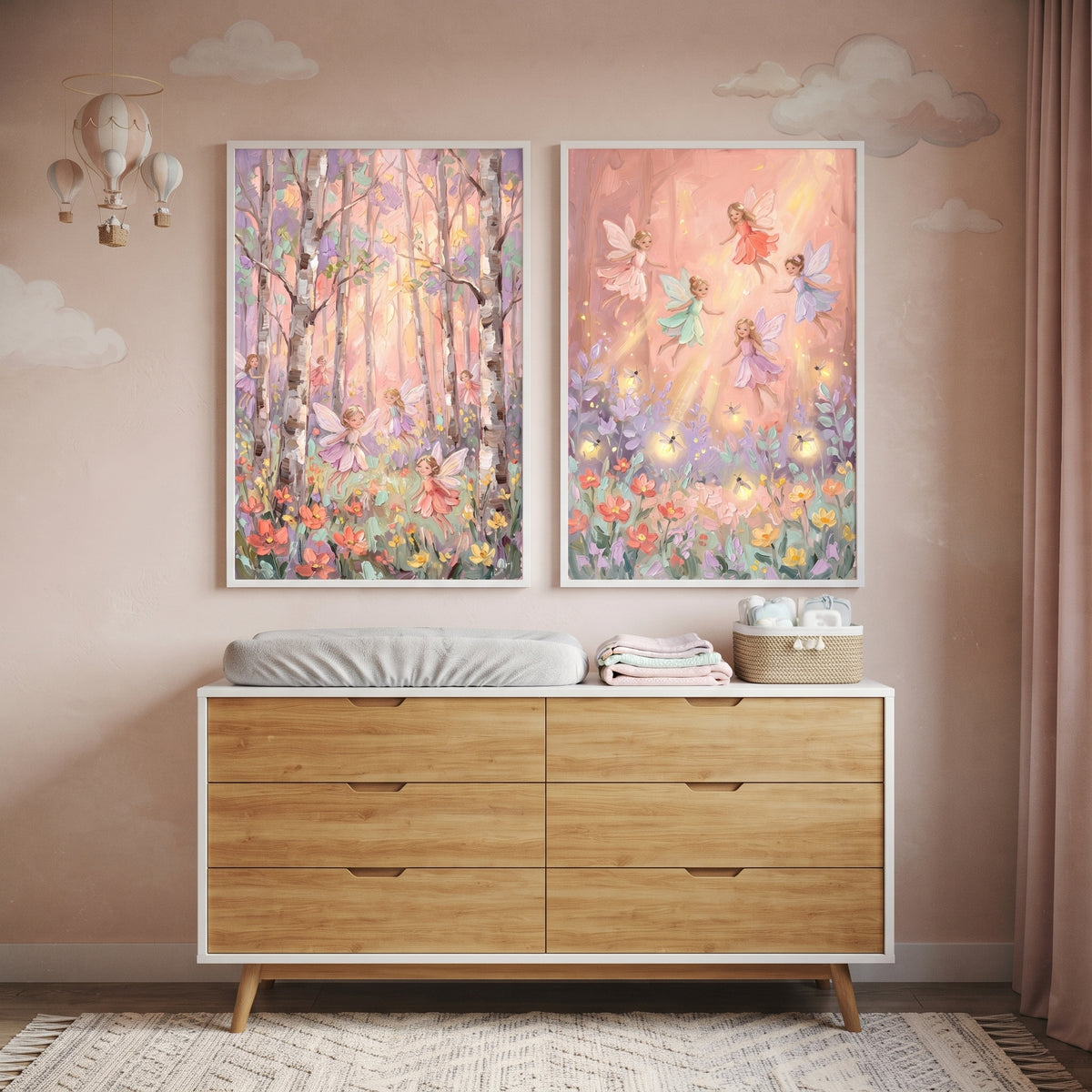 Winged Pastel Woodland Fairy Wall Art Set of 2 - Enchanted Forest Fairies
