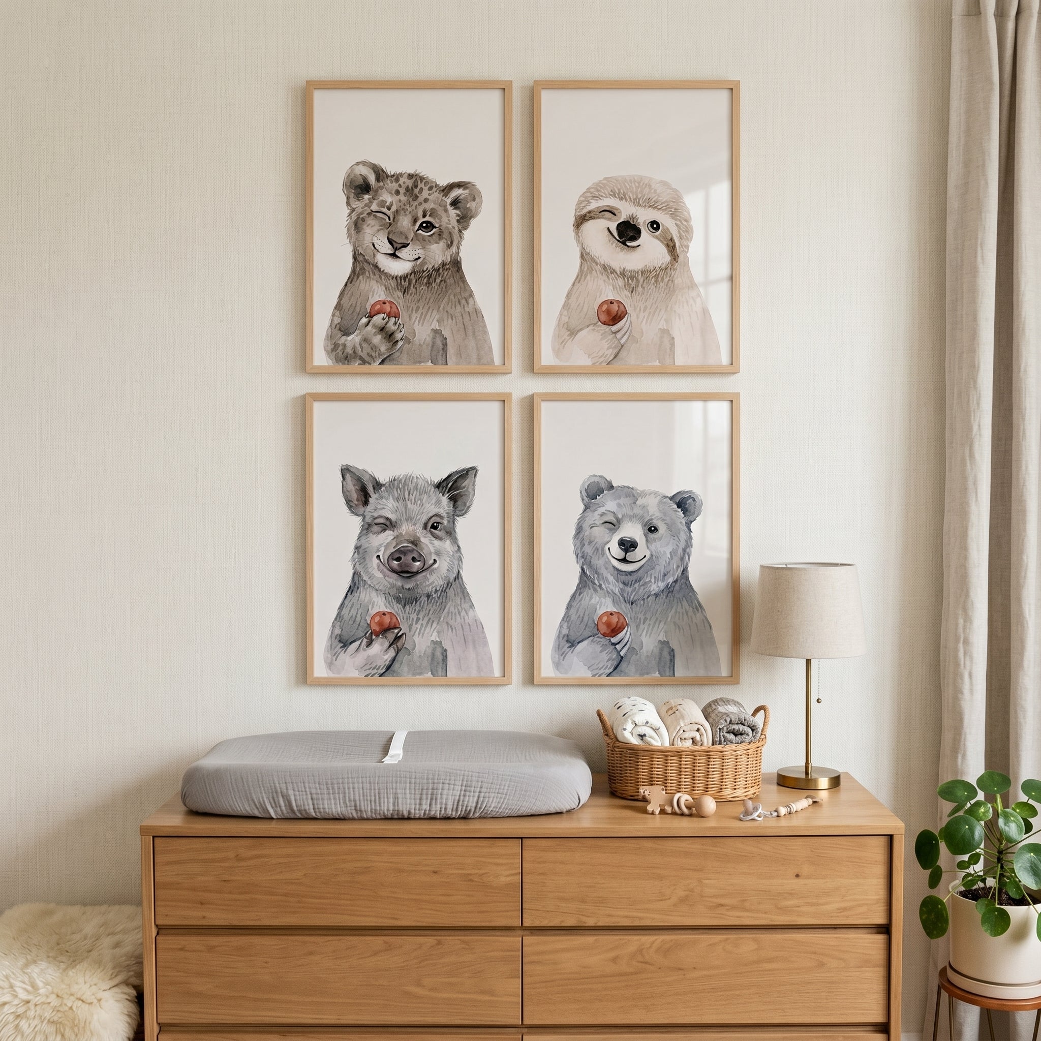 Winking Apple Baby Animal Wall Art Set Of 4 - Winking Berry Buddies