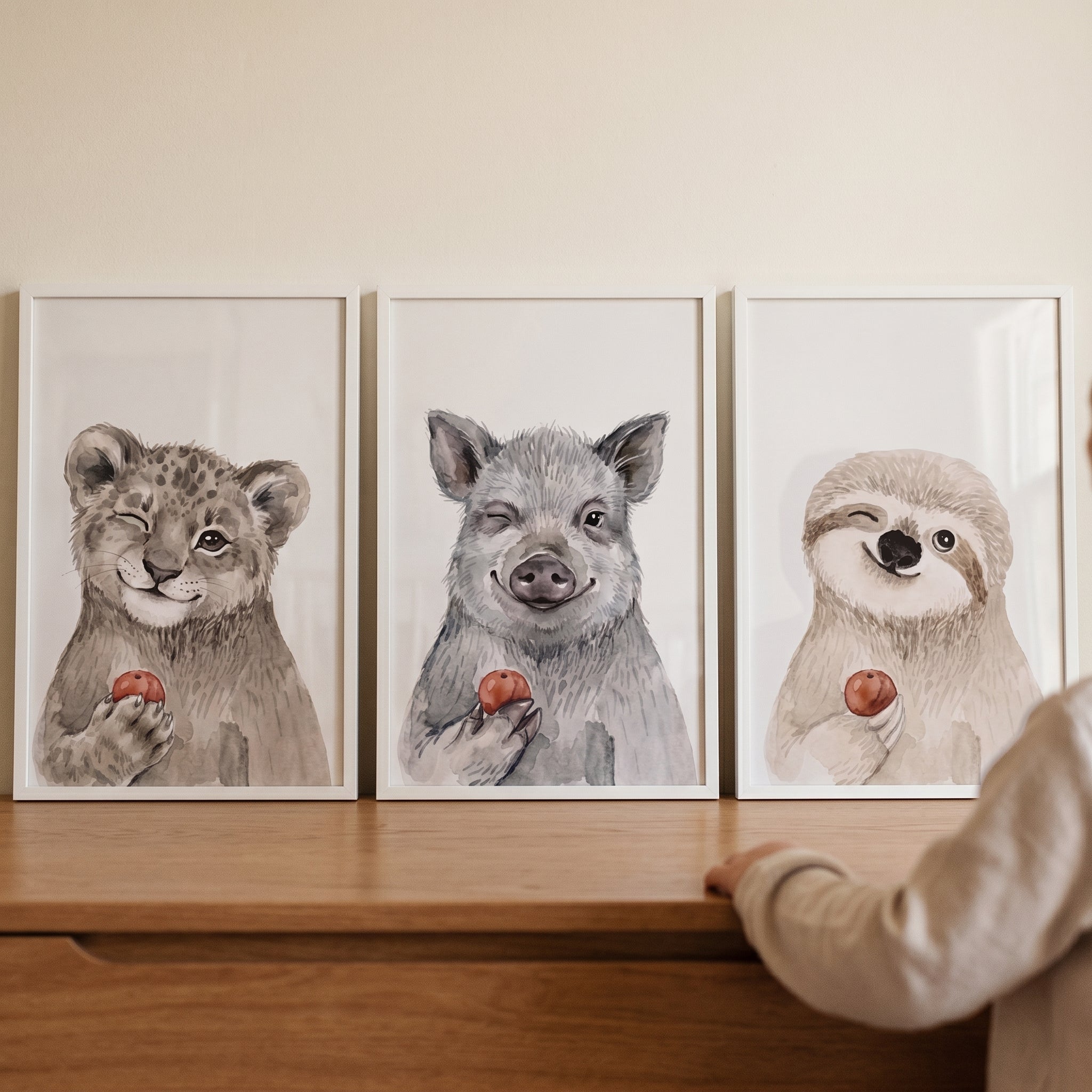 Winking Baby Animal Wall Art Set of 3 - Sweet Berry Buddies