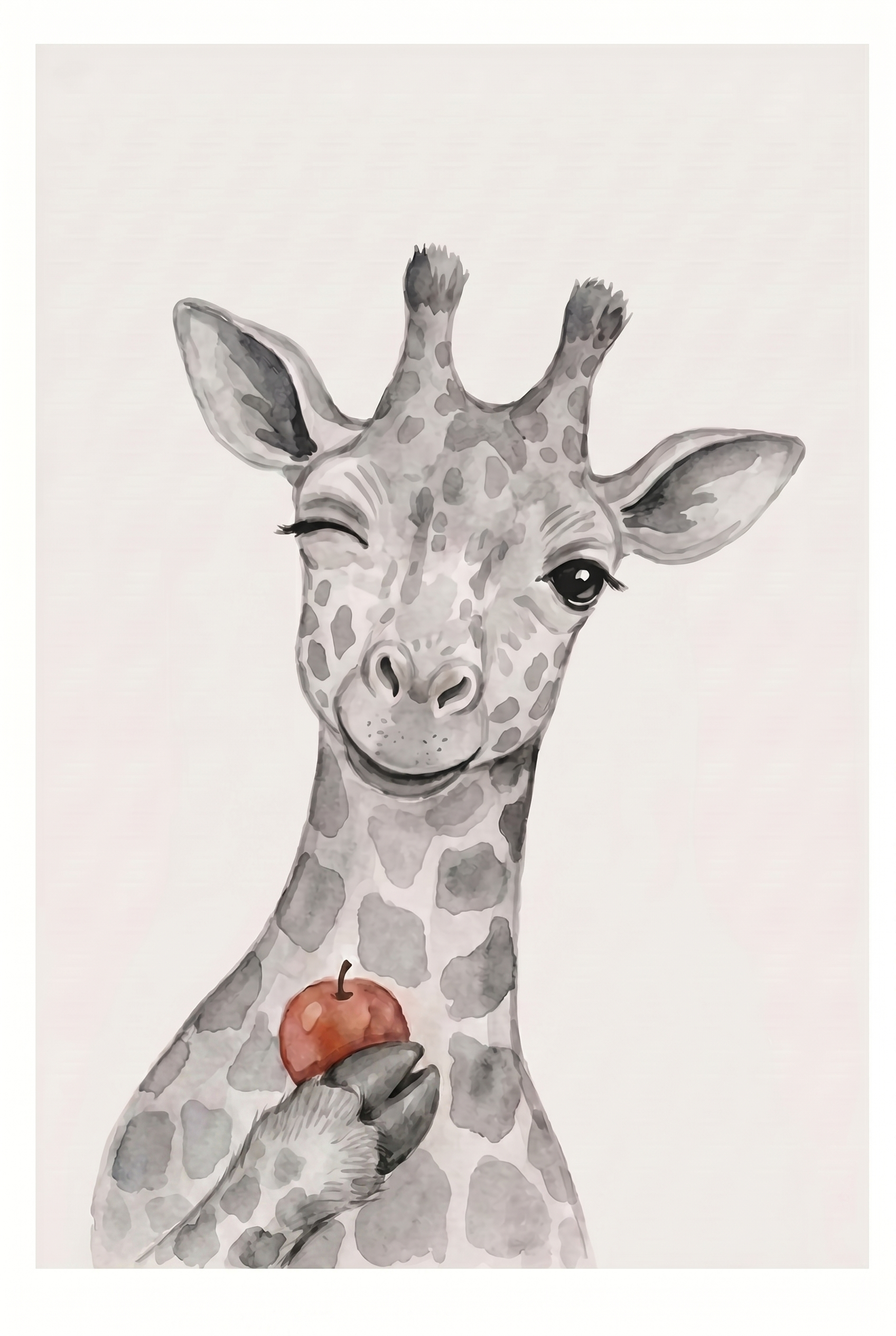 Winking Red Apple Giraffe Wall Art - Winking Giraffe Friend