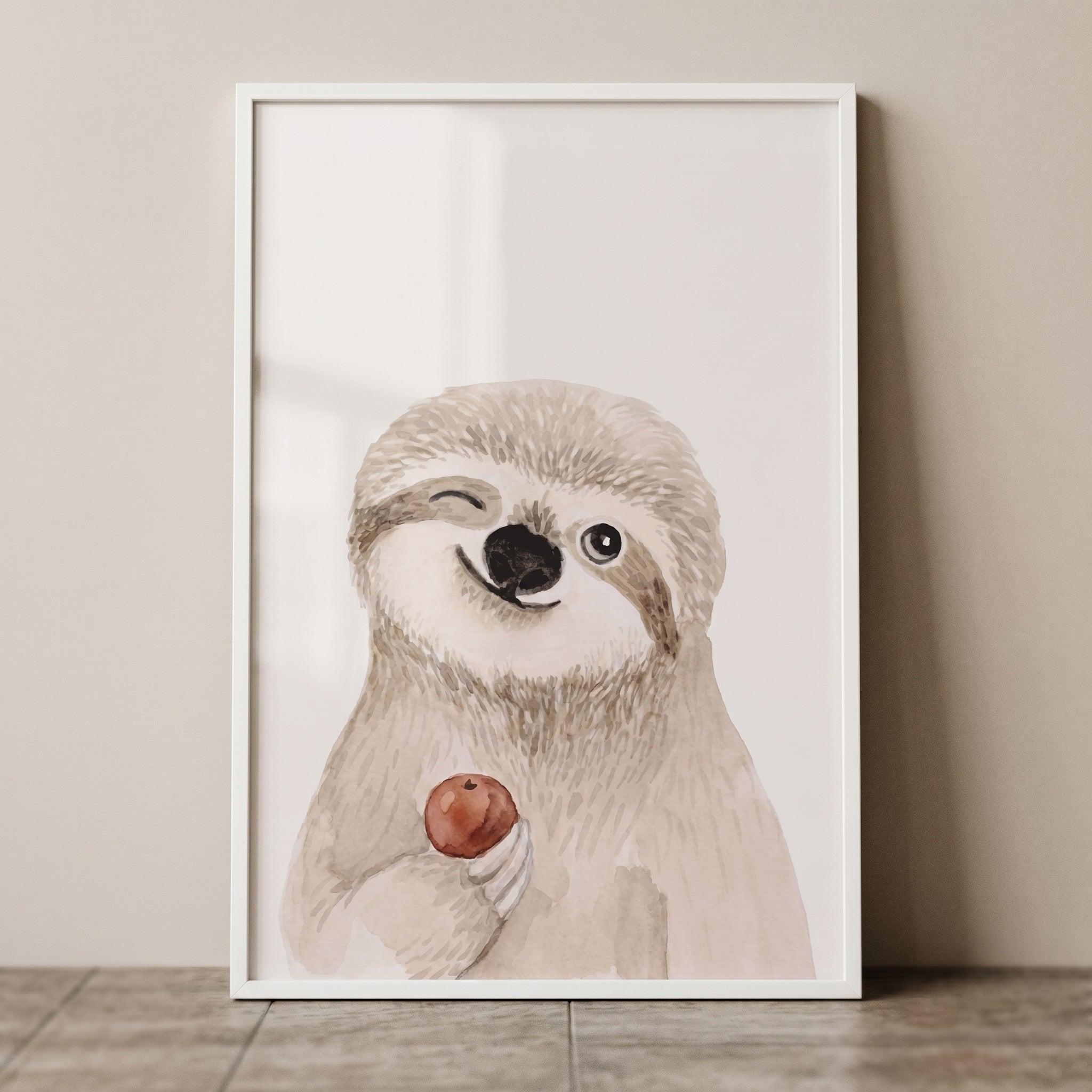 Winking Red Apple Sloth Wall Art - Winking Sloth Friend