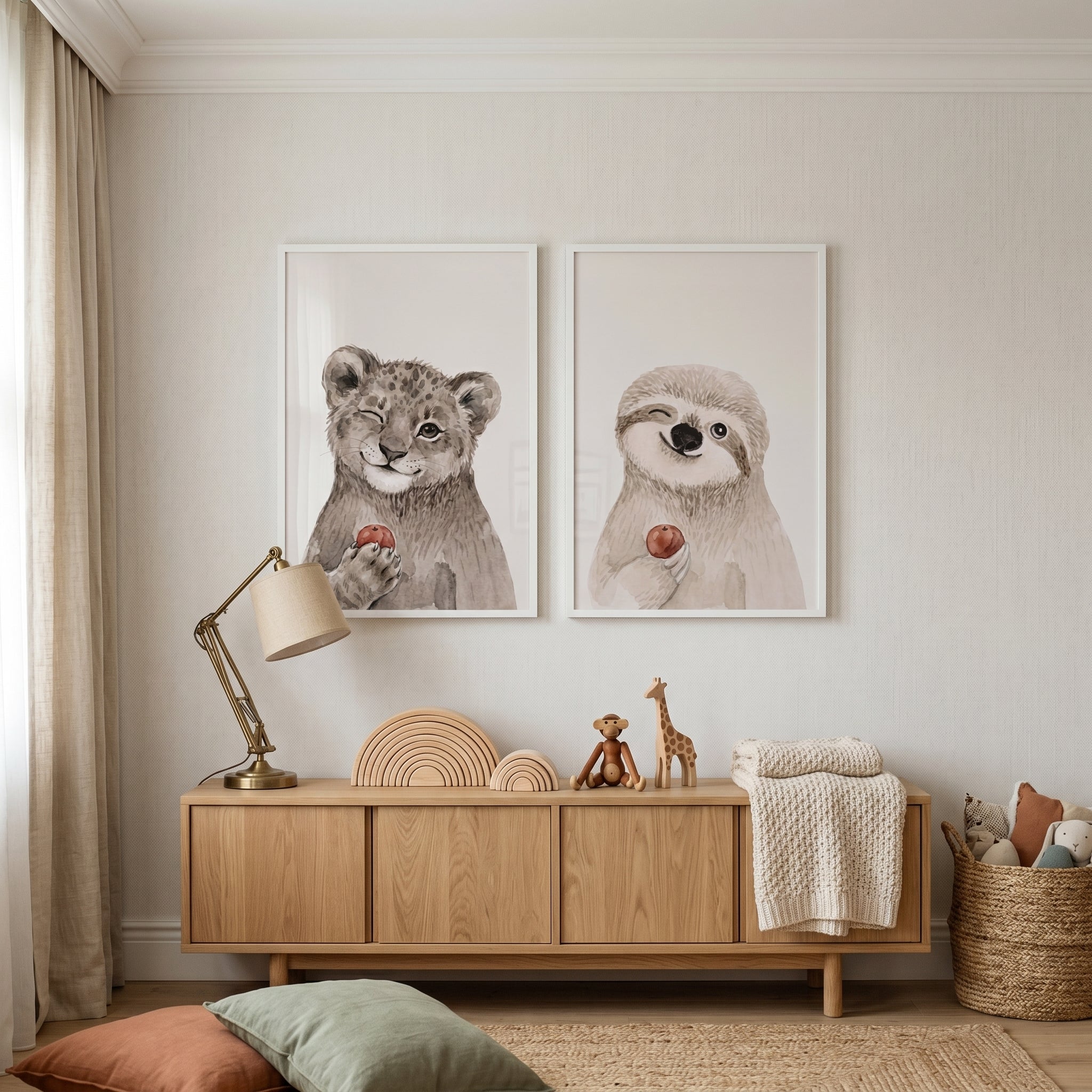 Winking Red Fruit Animals Wall Art Set of 2 - Winking Wild Friends
