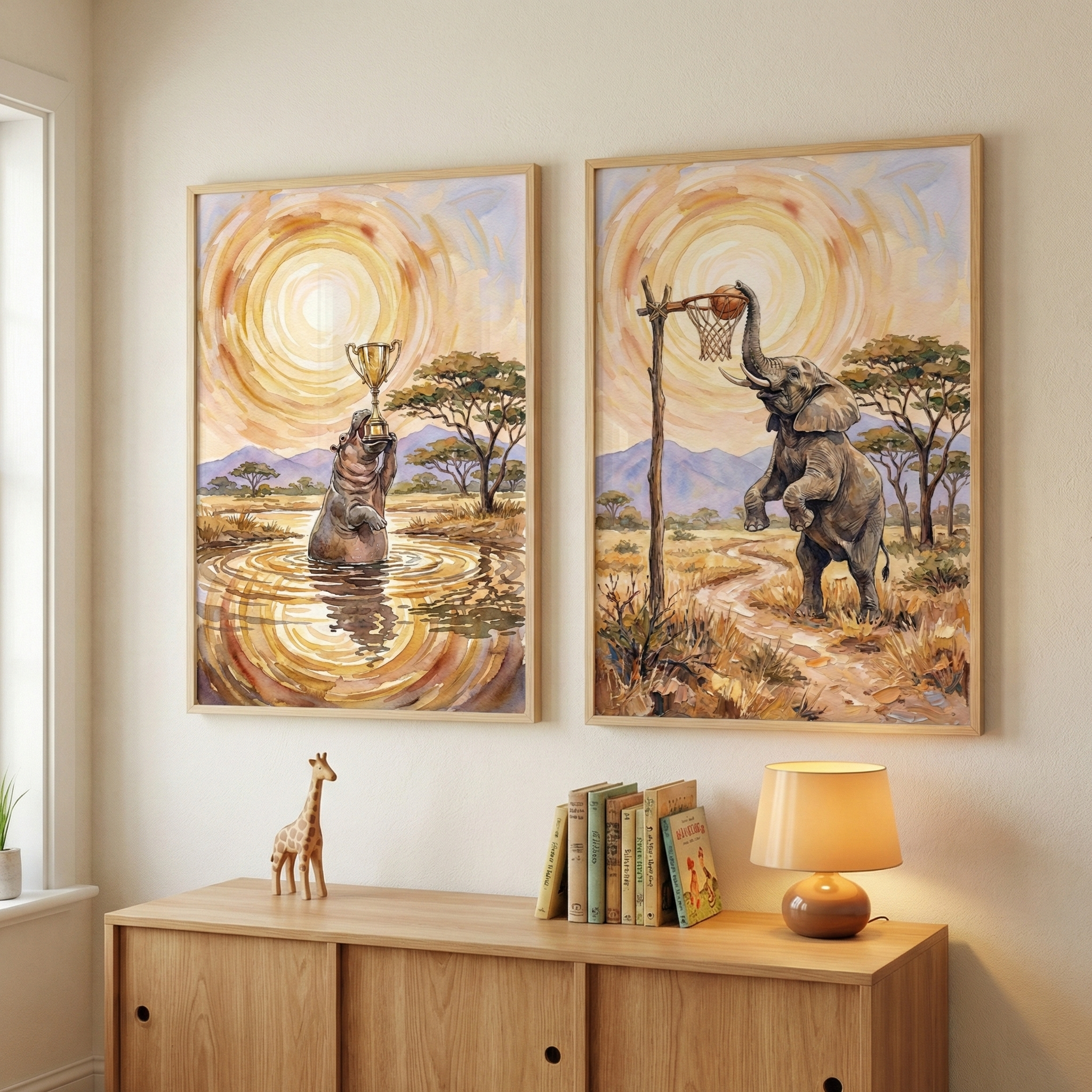 Safari Nursery Artwork Set of 2 - Wild Game Winners