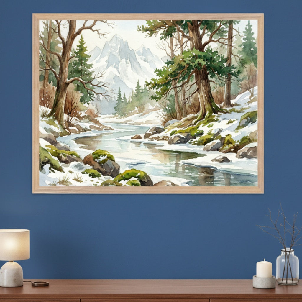 Alpine Serenity - Winter Landscape Framed Wall Art for Living Room, Bedroom or Office