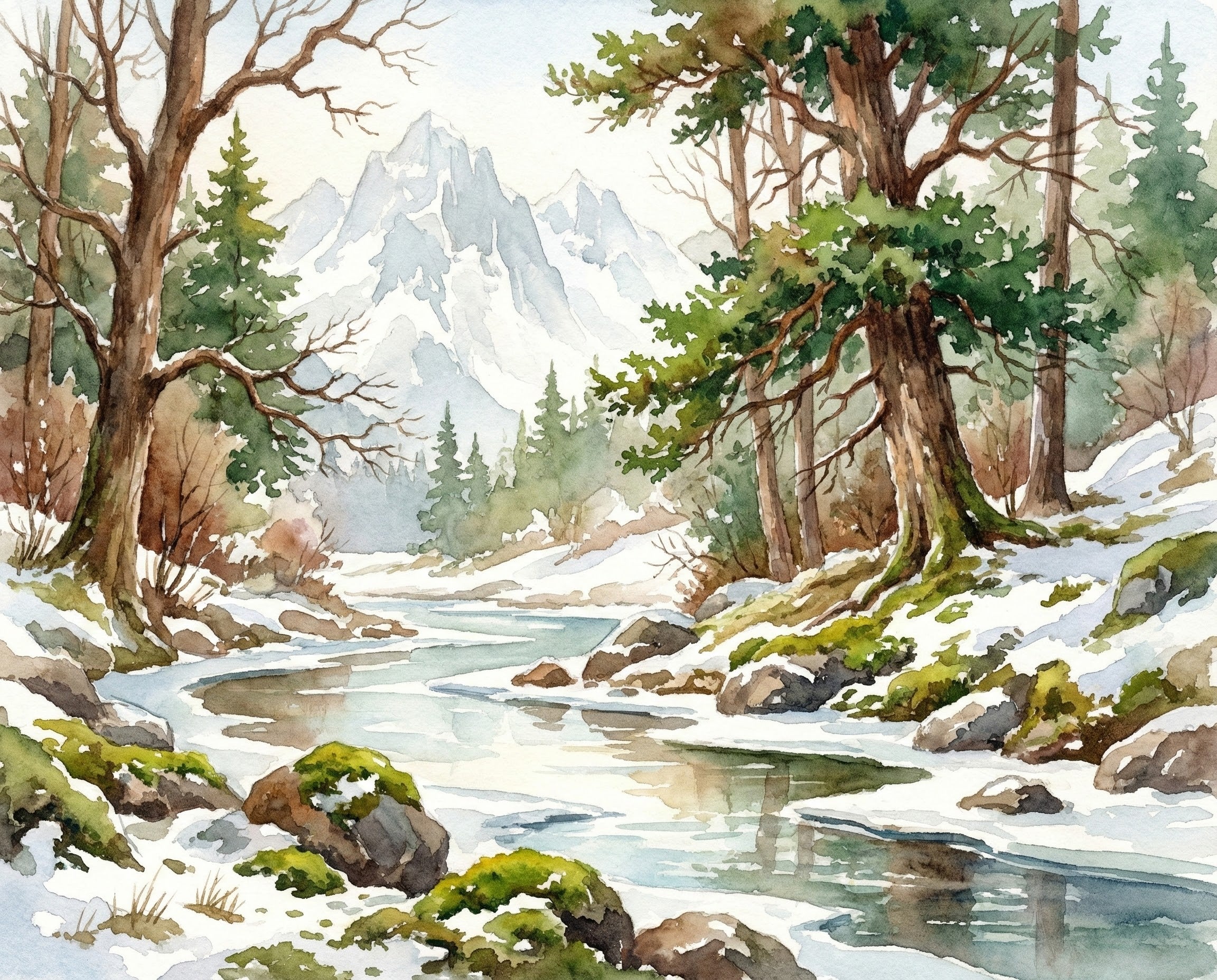 Alpine Serenity - Winter Landscape Framed Wall Art for Living Room, Bedroom or Office