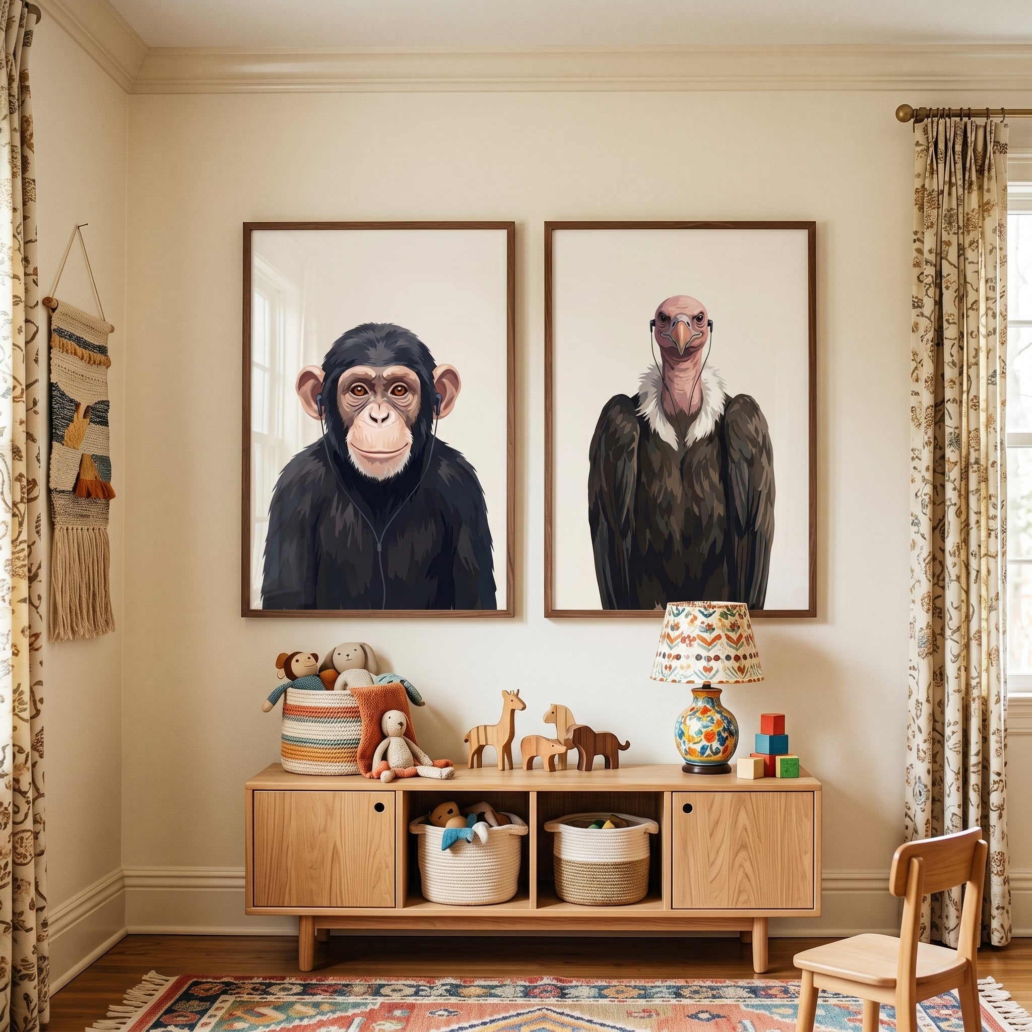Wired Earphone Safari Animal Wall Art Set of 2 - Wired Wild Life