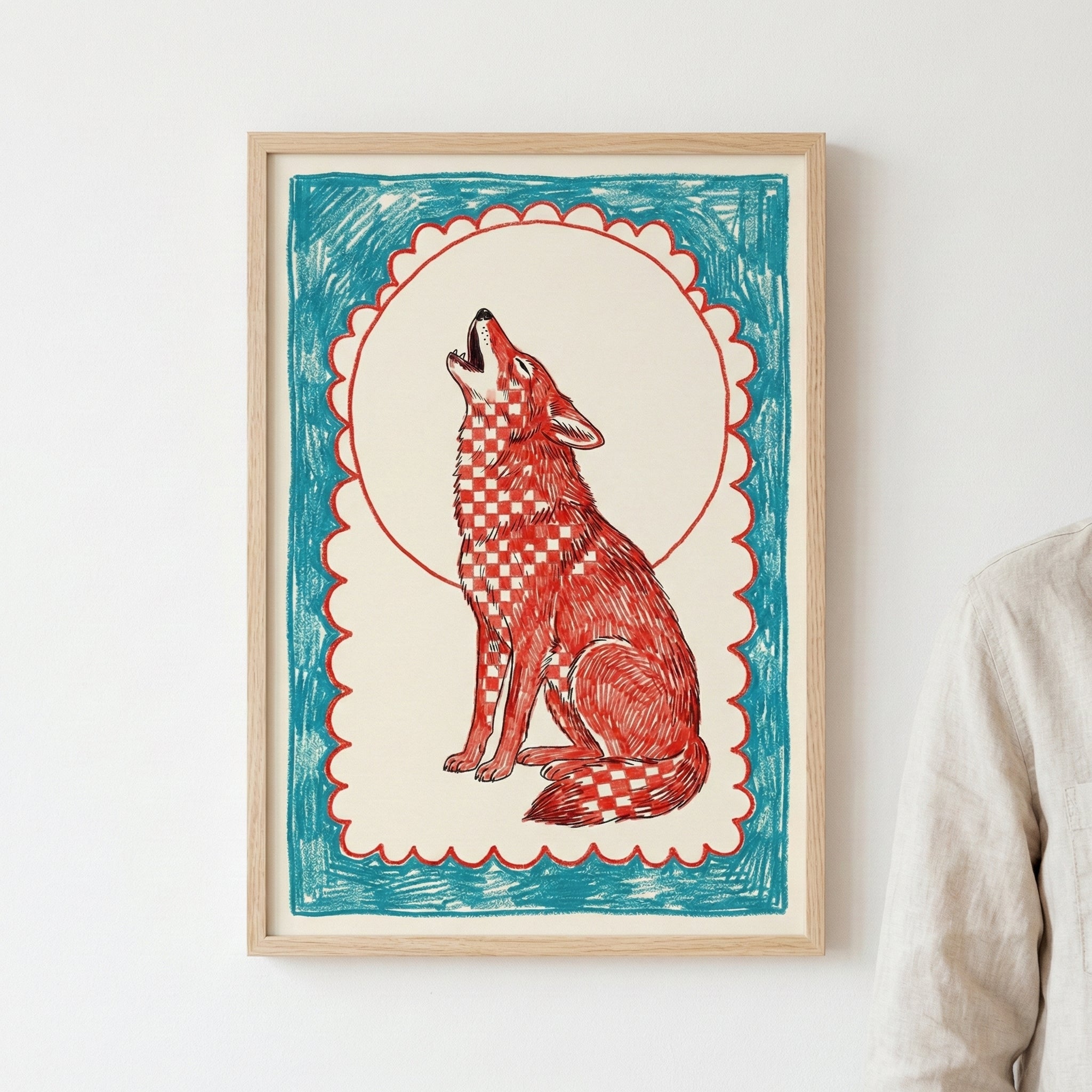 Checkered Wanderer - Wolf Framed Wall Art for Nursery, Playroom or Kids Bedrooms