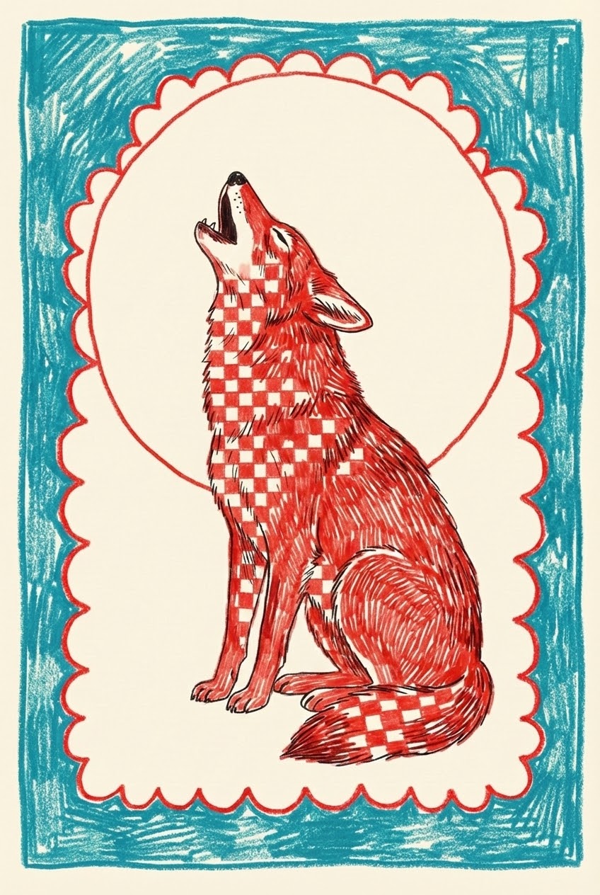 Checkered Wanderer - Wolf Framed Wall Art for Nursery, Playroom or Kids Bedrooms