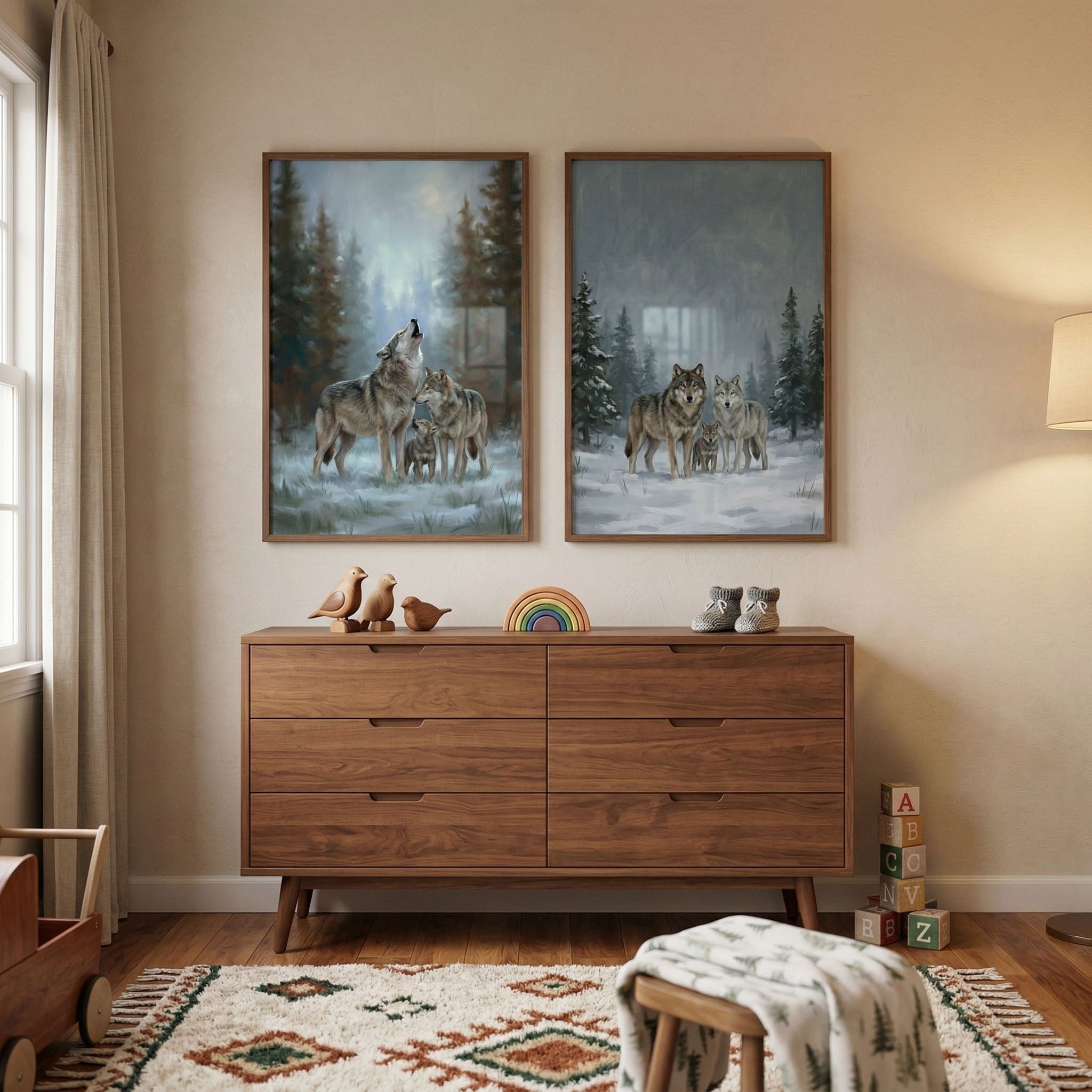 Gray Alpha Wolf Pack Wall Art - Set of 2 Wildlife Prints