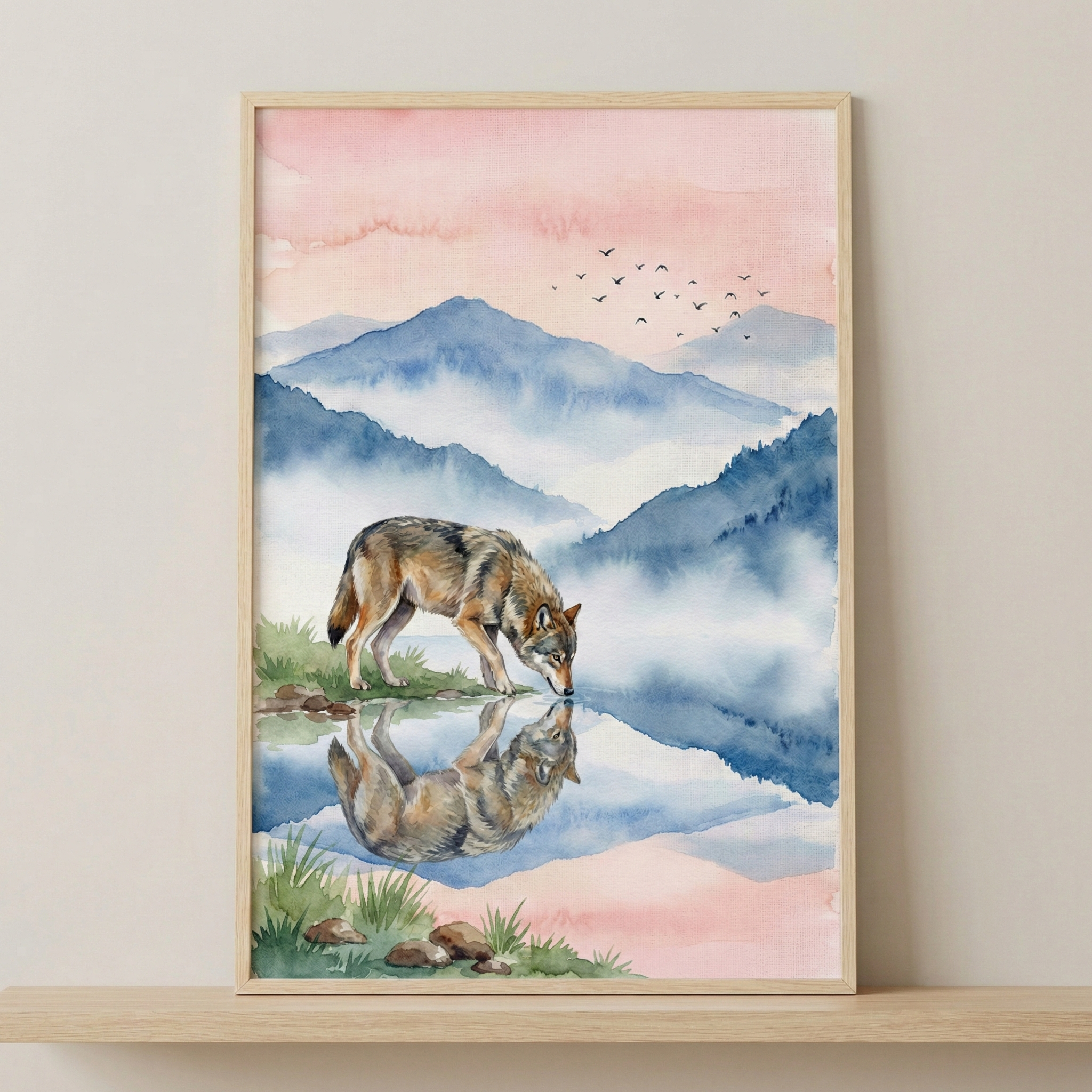 Wolf Kids Room Wall Art - Silent Wolf Reflection