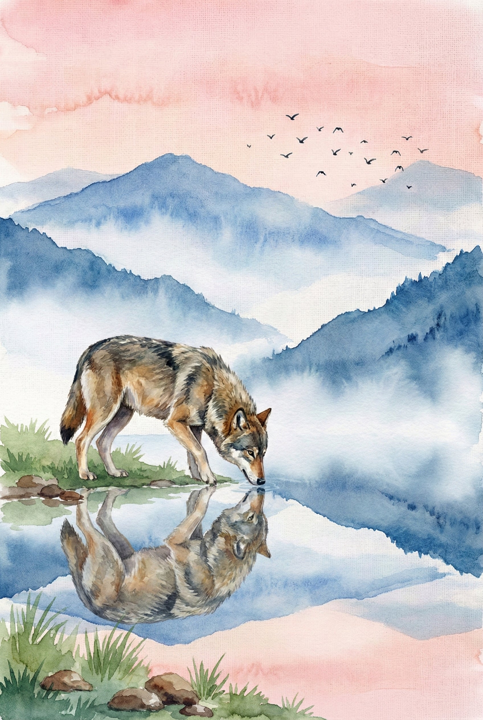 Wolf Kids Room Wall Art - Silent Wolf Reflection