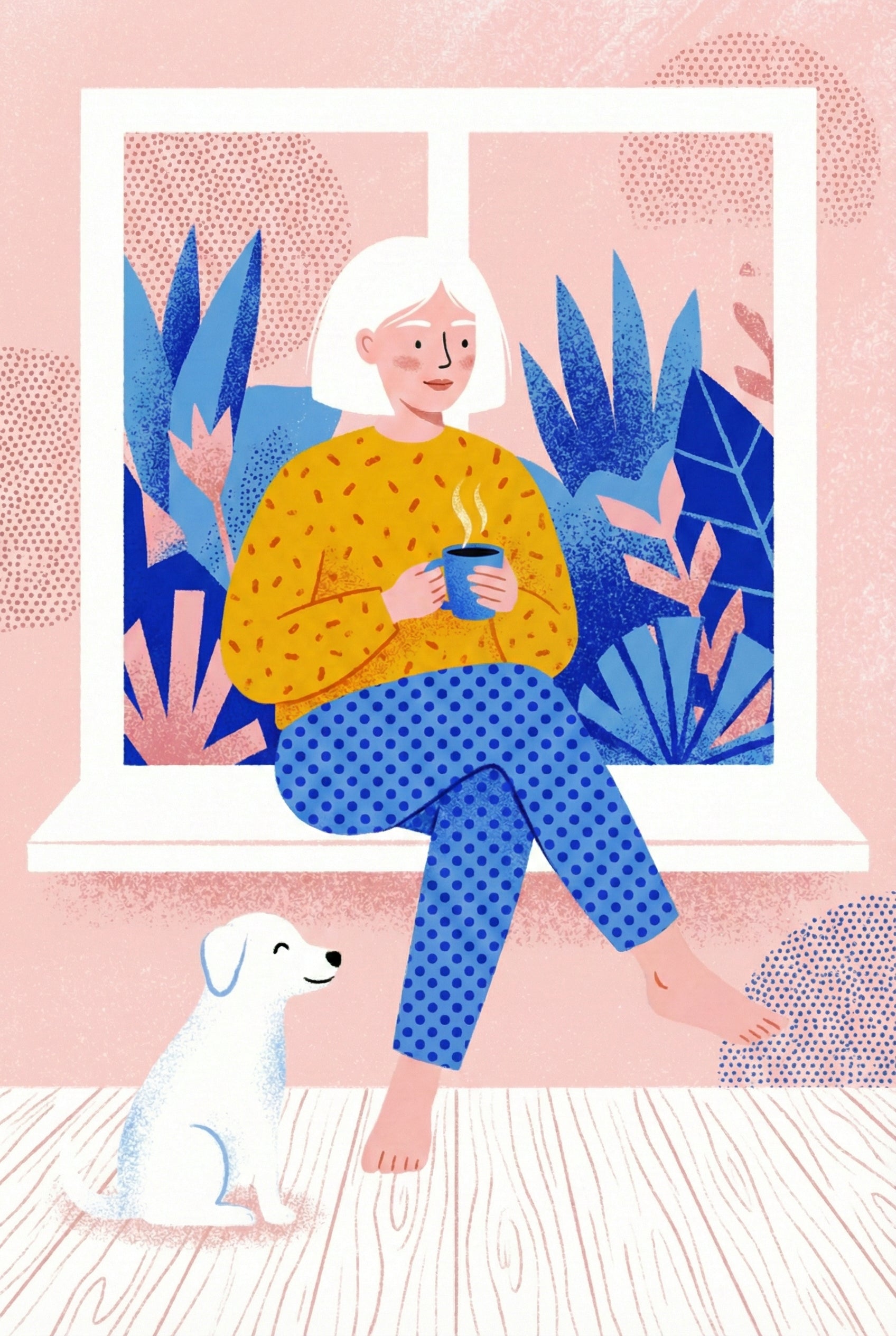 Woman With Dog Cozy Home Wall Art - Cozy Window Seat