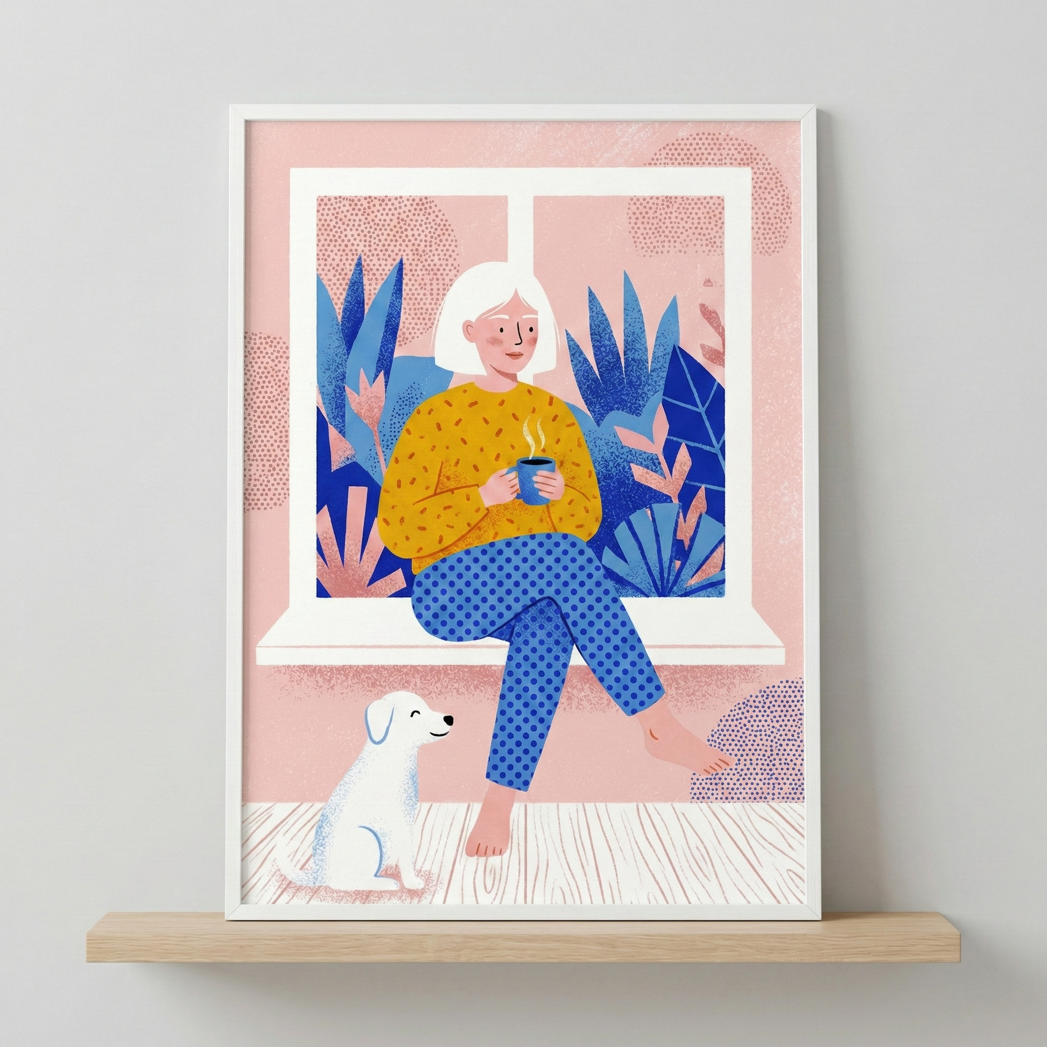 Woman With Dog Cozy Home Wall Art - Cozy Window Seat