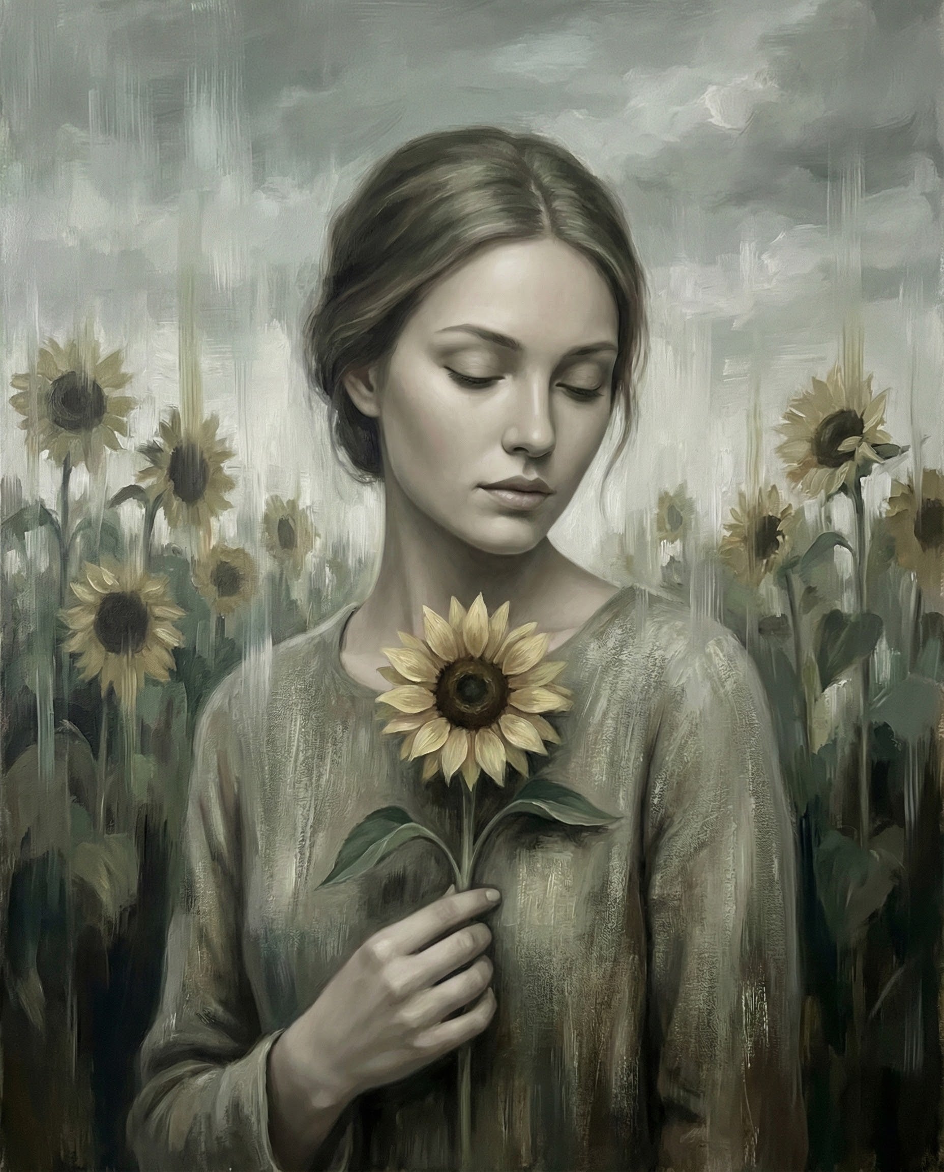 Sunflower Muse - Woman Framed Wall Art for Living Room, Bedroom or Office