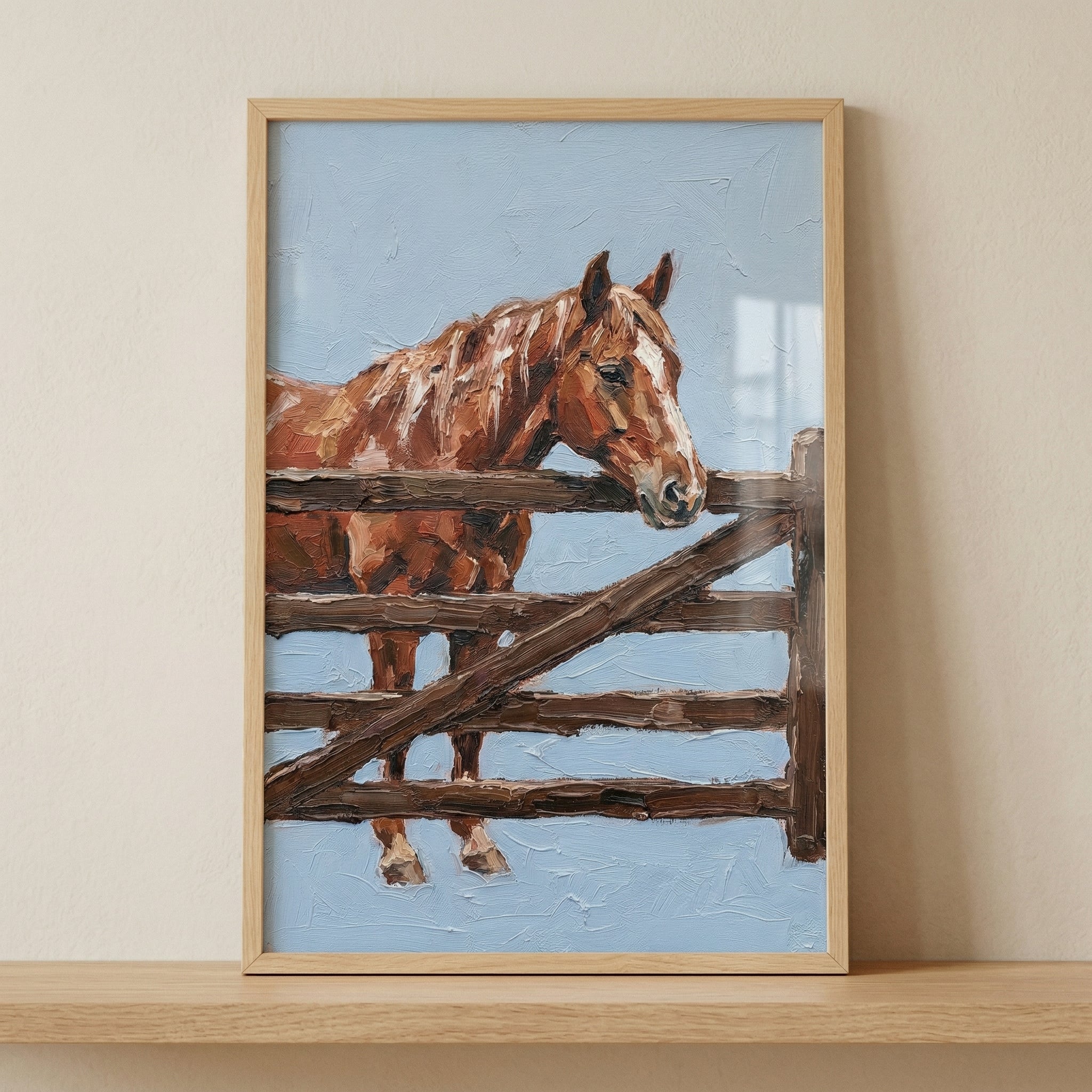 Wooden Fence Brown Horse Wall Art - The Blue Paddock