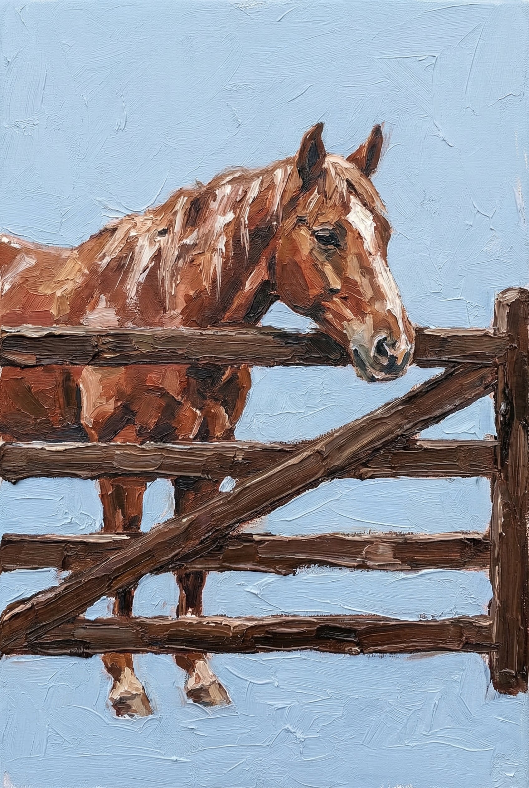 Wooden Fence Brown Horse Wall Art - The Blue Paddock