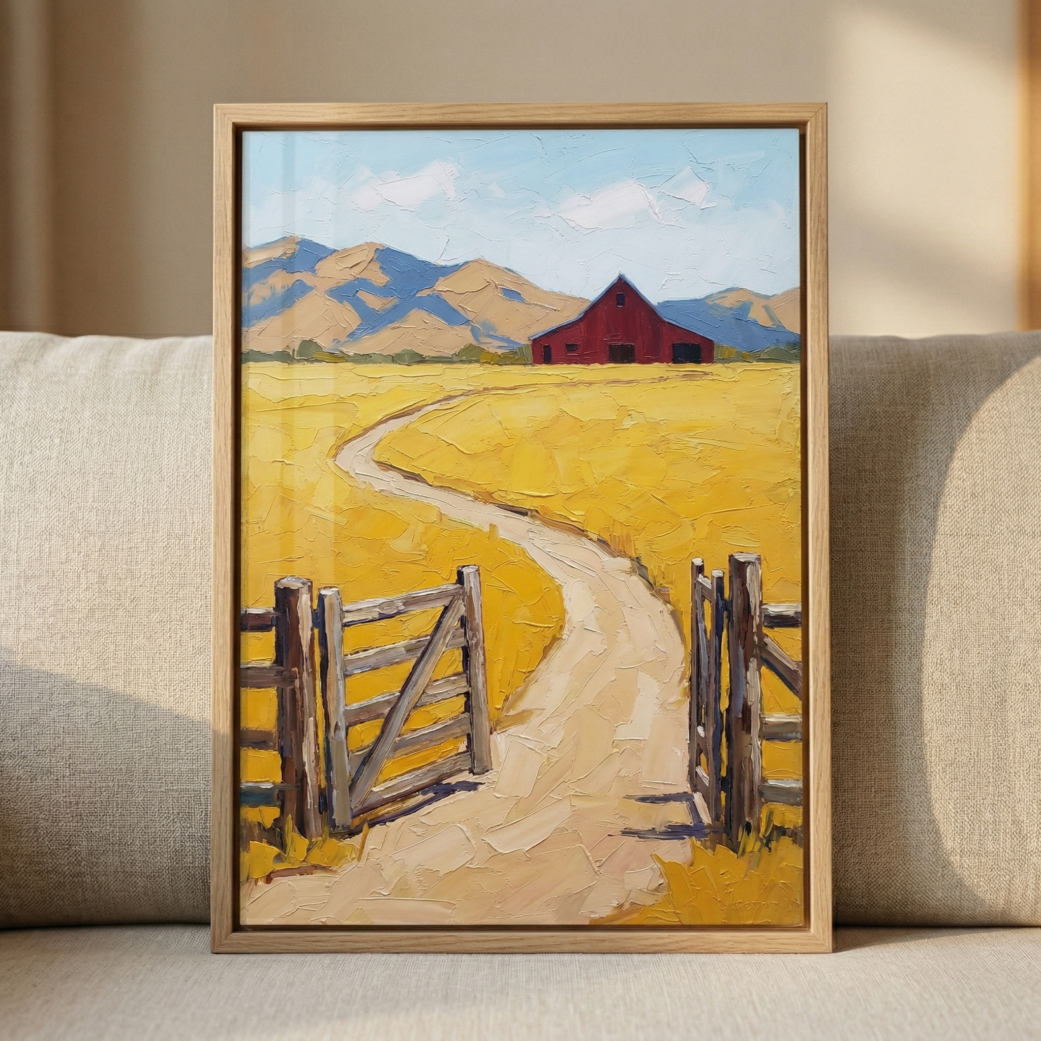 Wooden Gate Winding Path Wall Art - Golden Harvest Path