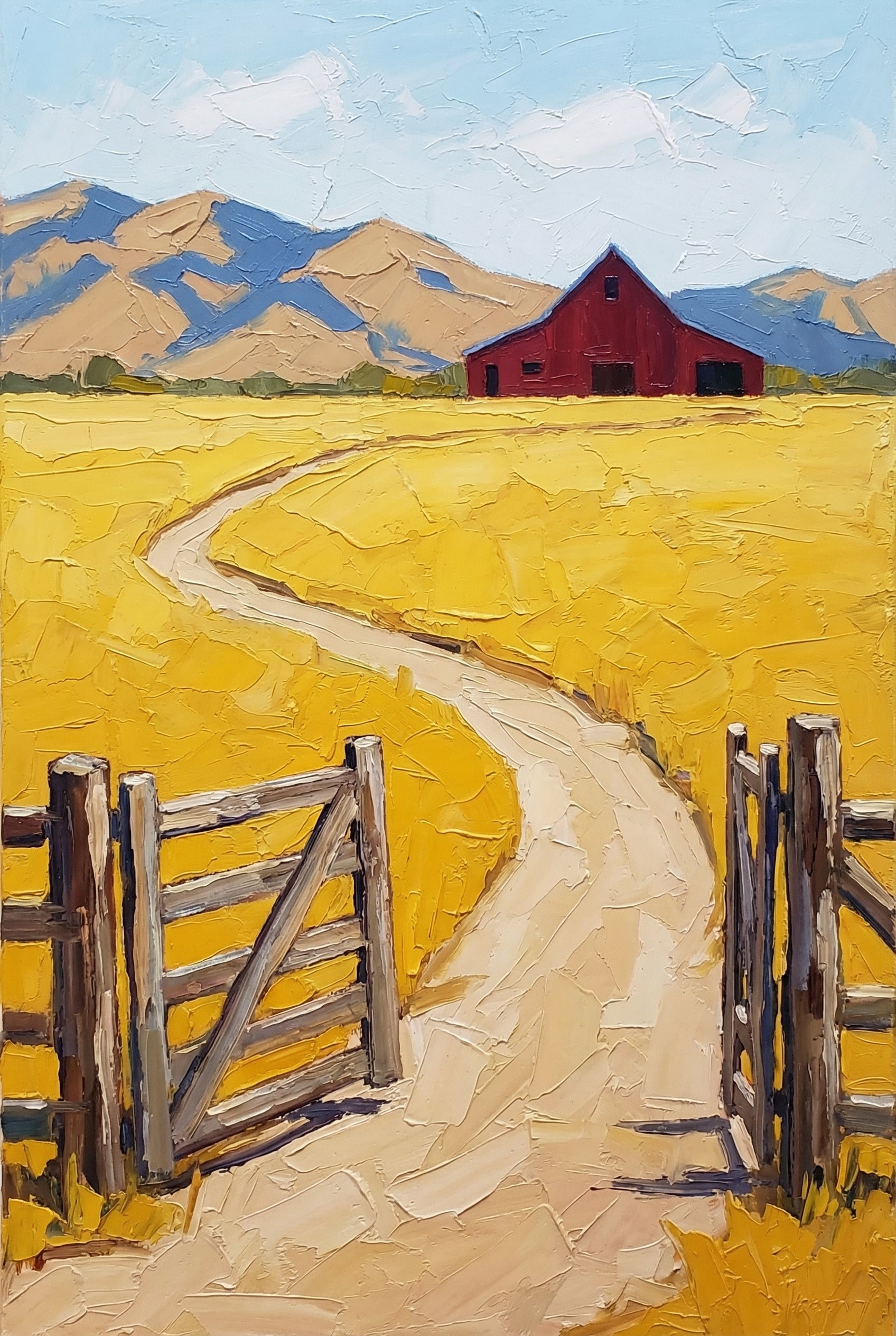 Wooden Gate Winding Path Wall Art - Golden Harvest Path