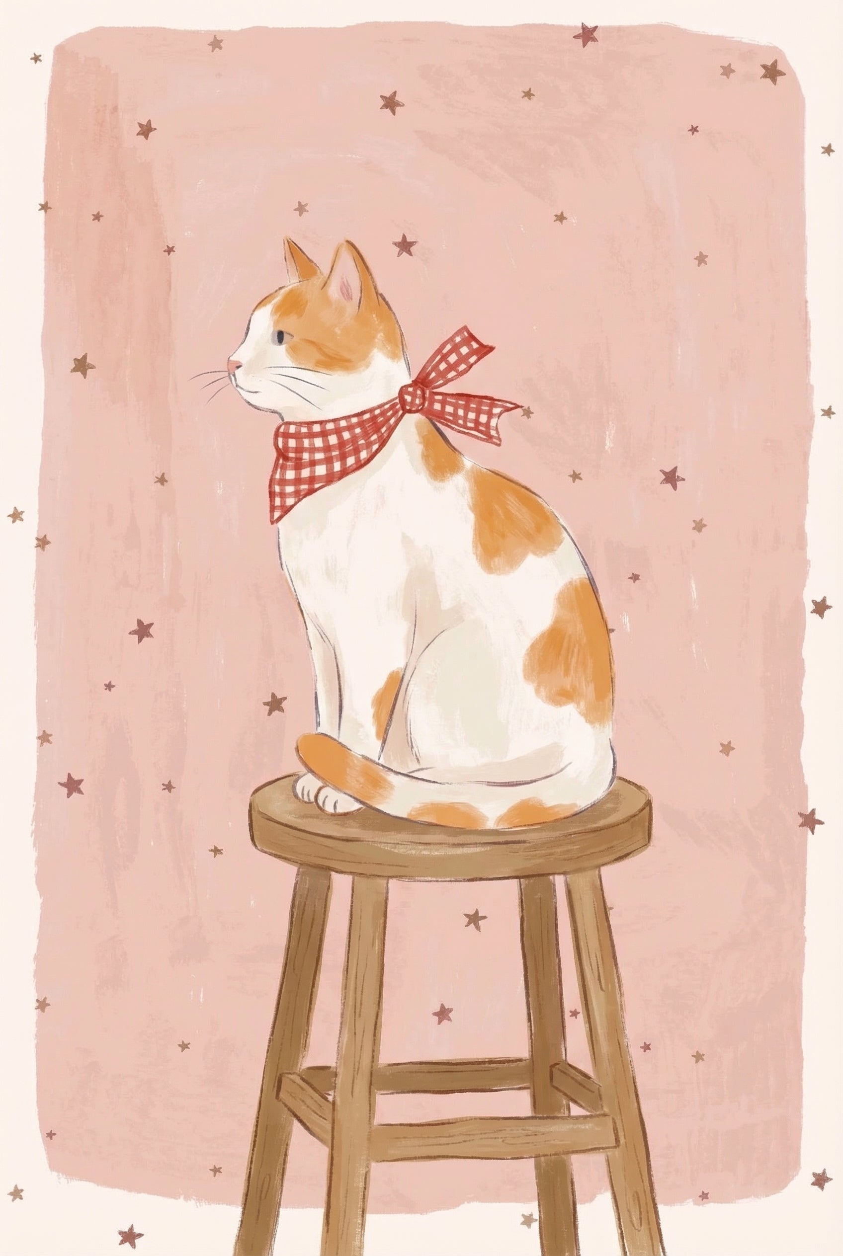 Wooden Stool Sitting Cat Wall Art - Starlit Ginger Cat