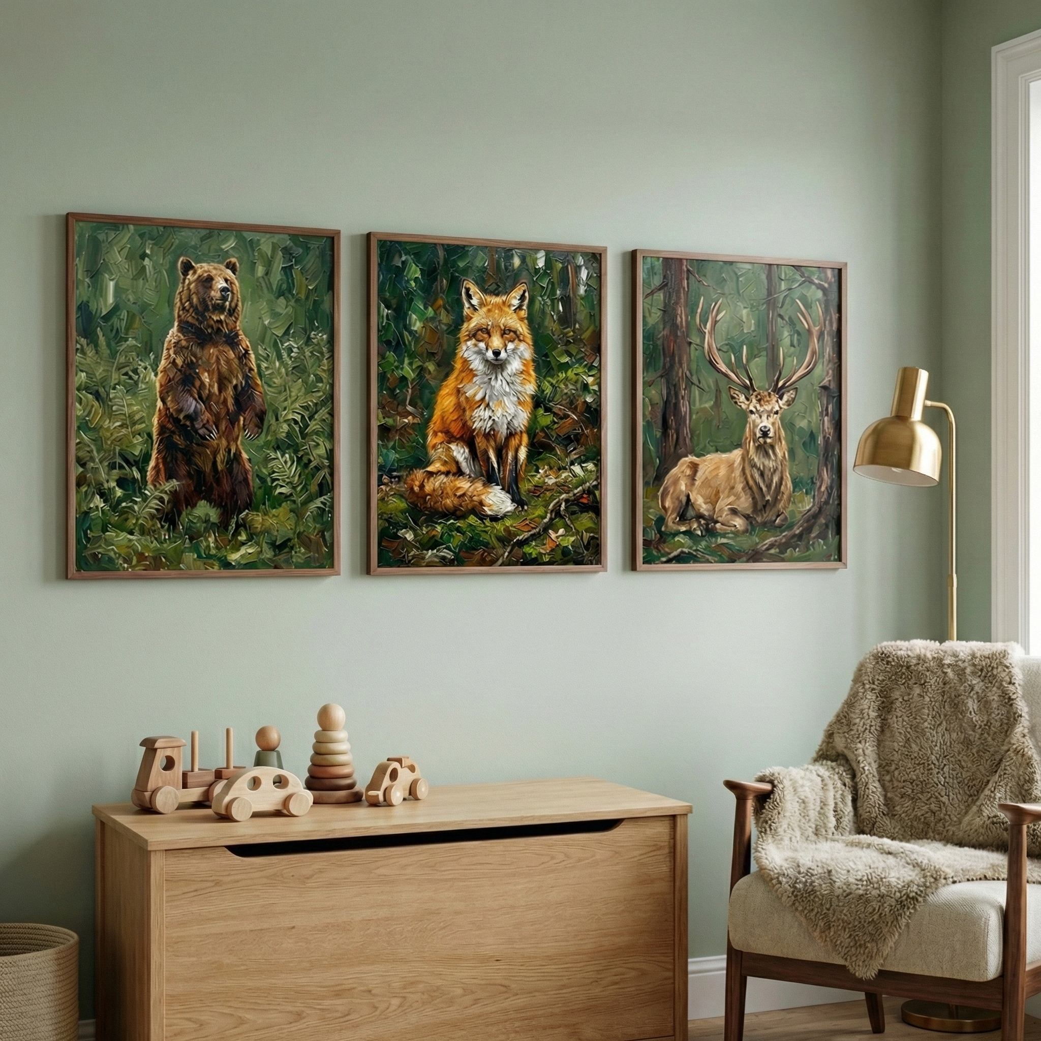 Woodland Animals Wall Art Set of 3 - Woodland Spirit Trio