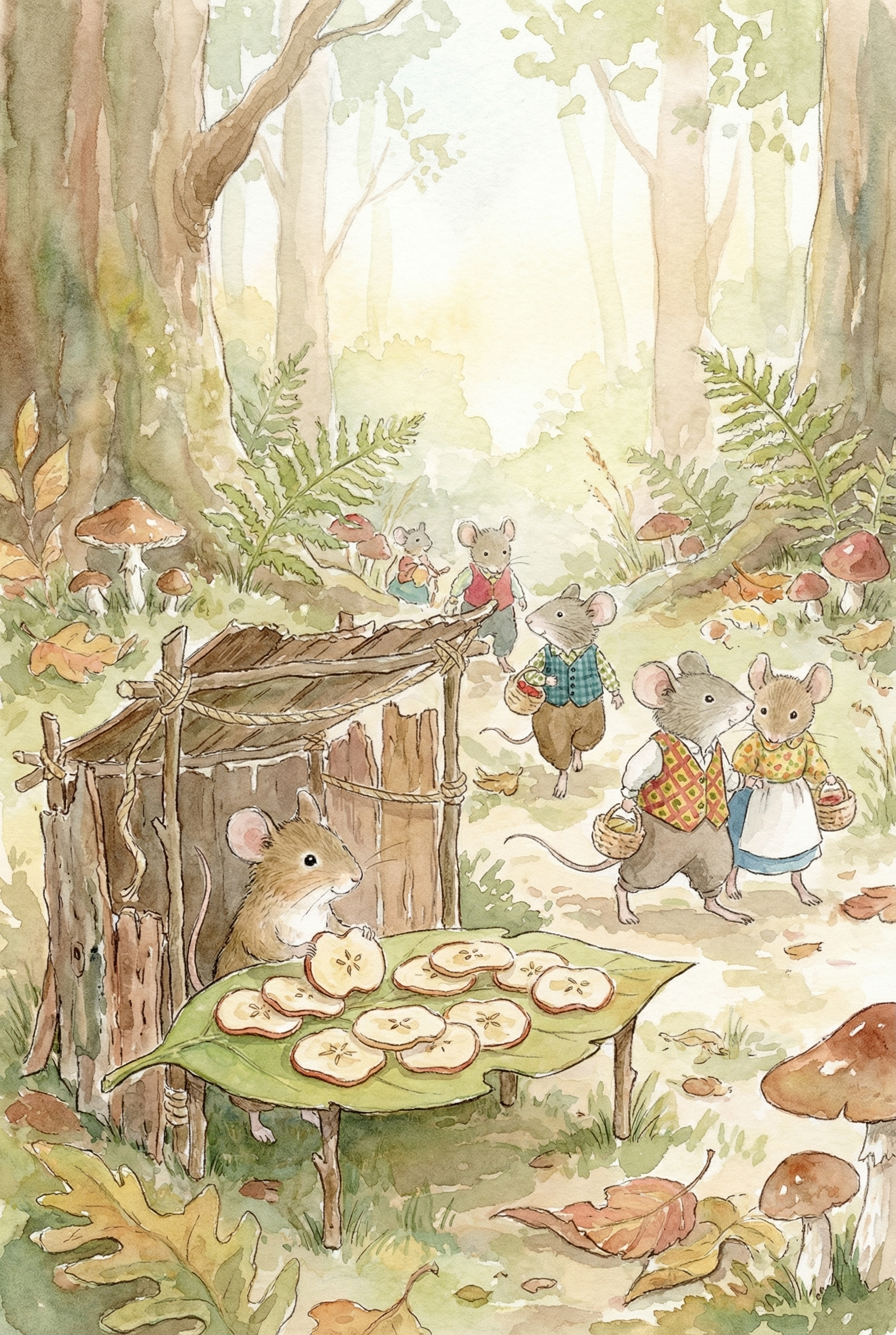 Woodland Apple Seller Mouse Wall Art - Woodland Apple Stand