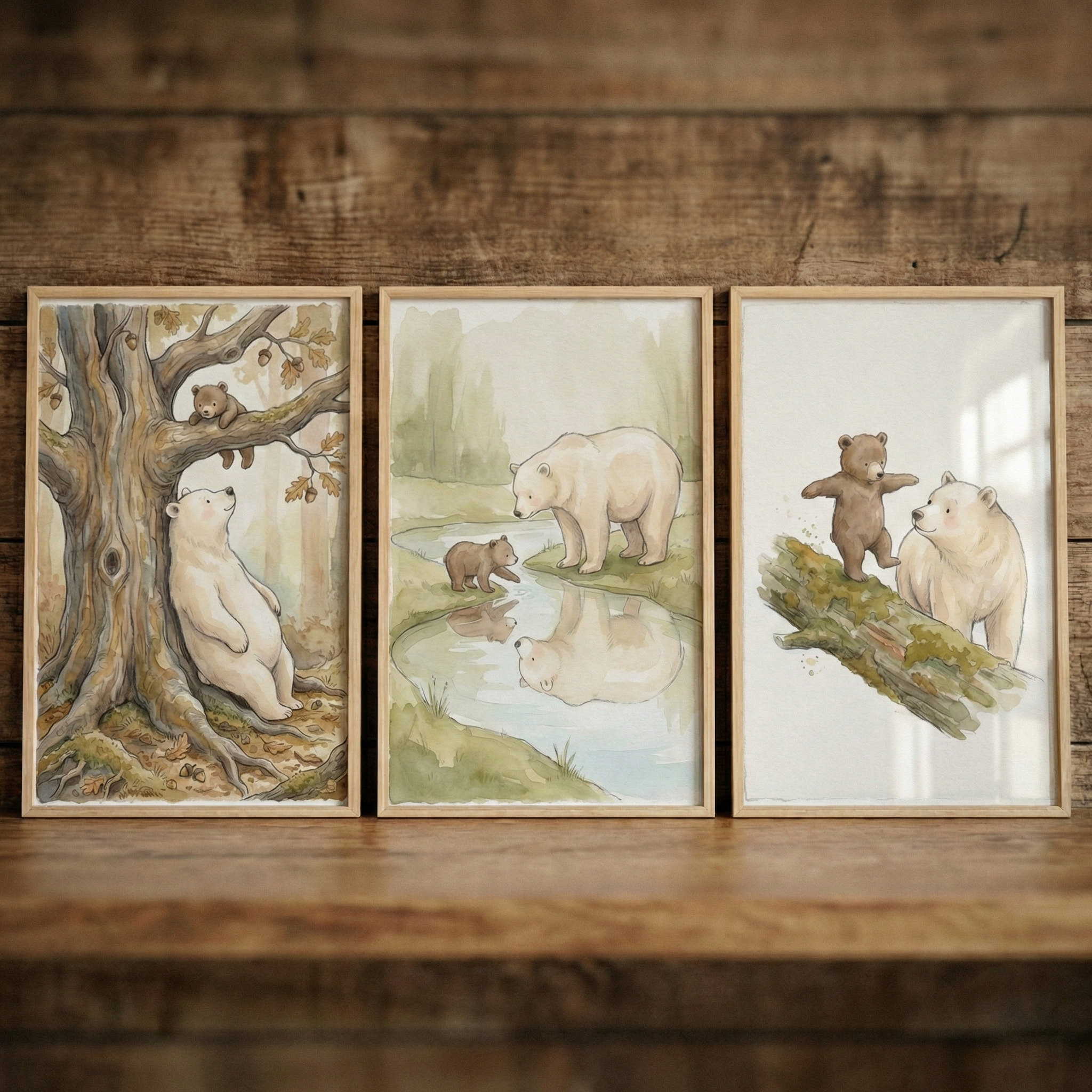 Woodland Bear Artwork Set of 3 - Woodland Bear Tales