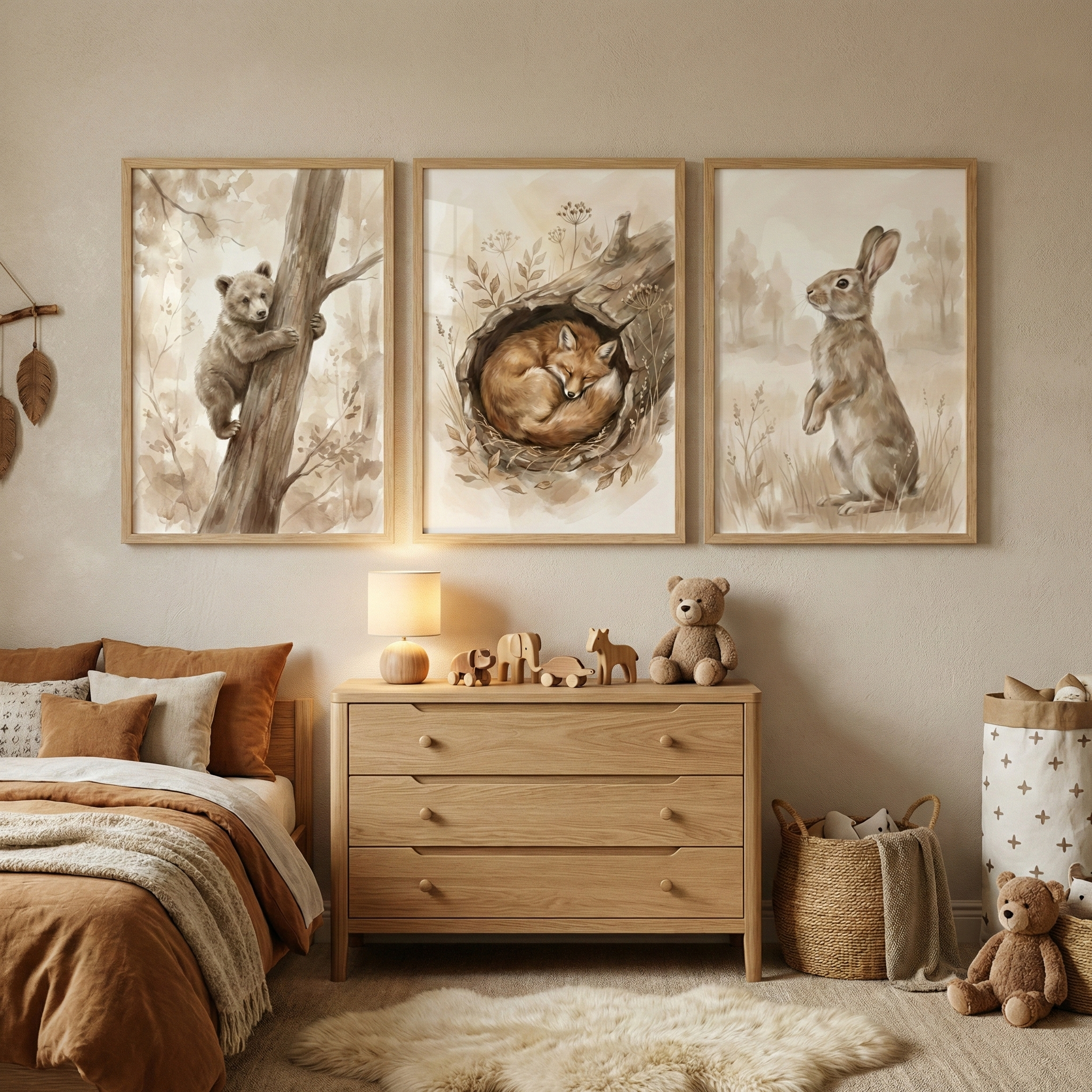 Woodland Kids Wall Art Set of 3 - Woodland Friends Trio