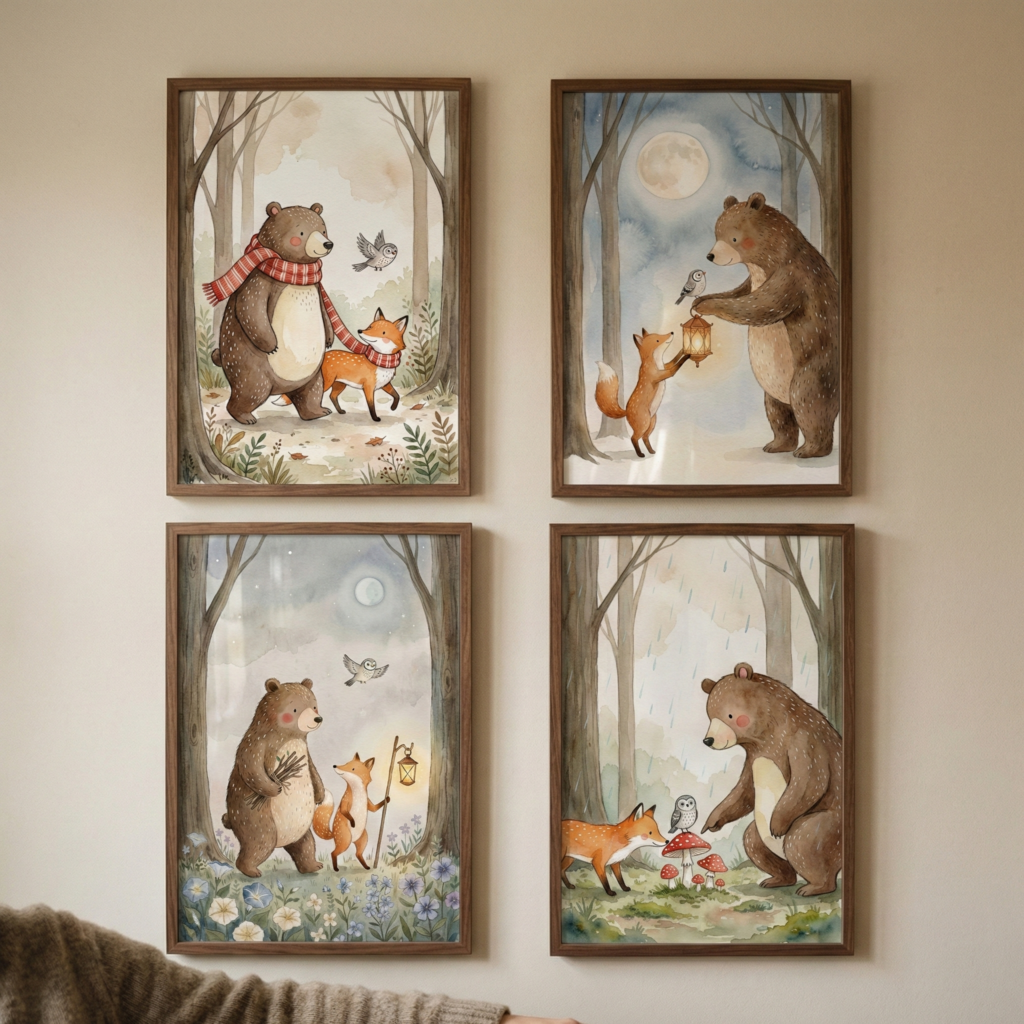 Woodland Bear Nursery Wall Decor Set of 4 - Woodland Whimsy Tales
