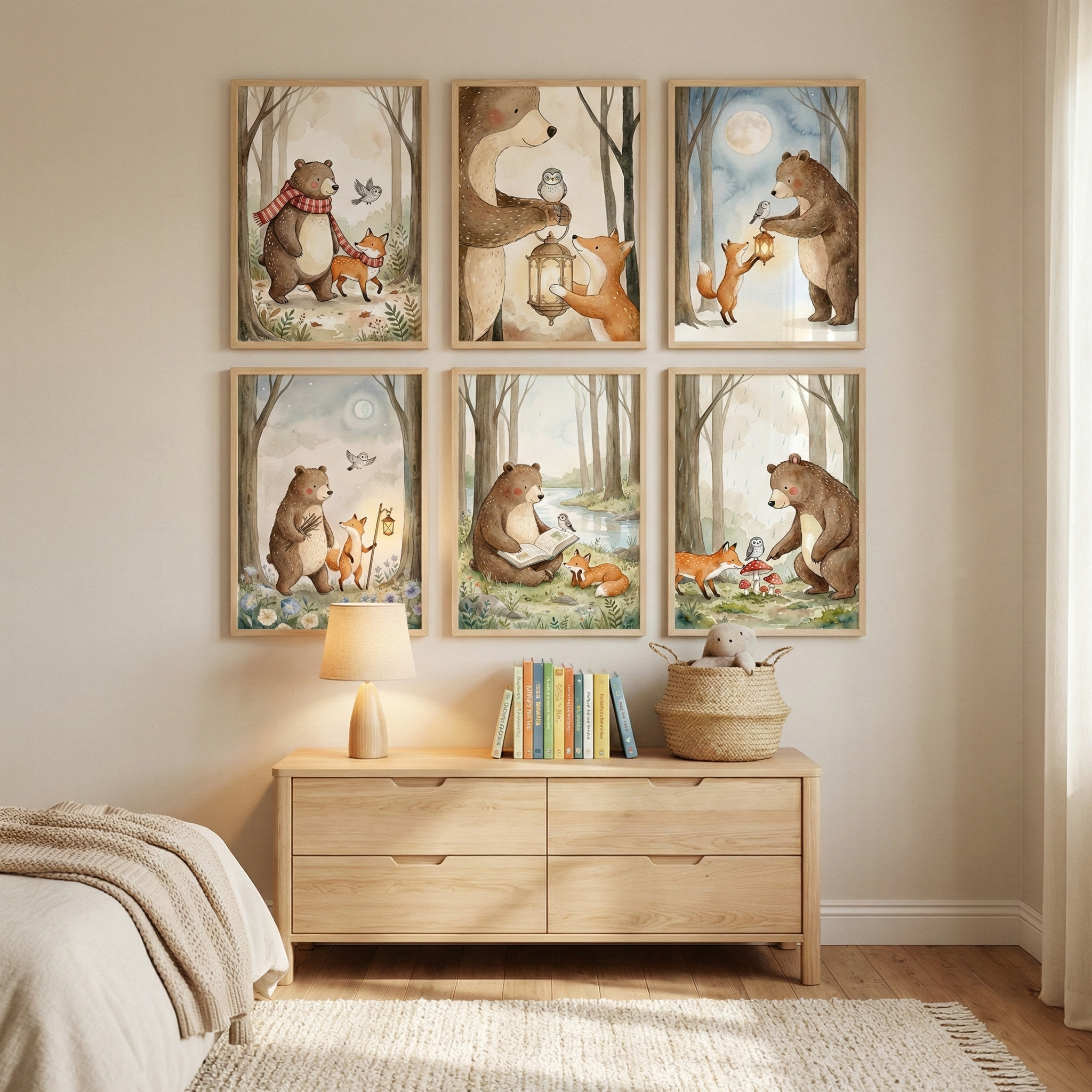 Woodland Bear Print Set of 6 - Whimsical Woodland Friends