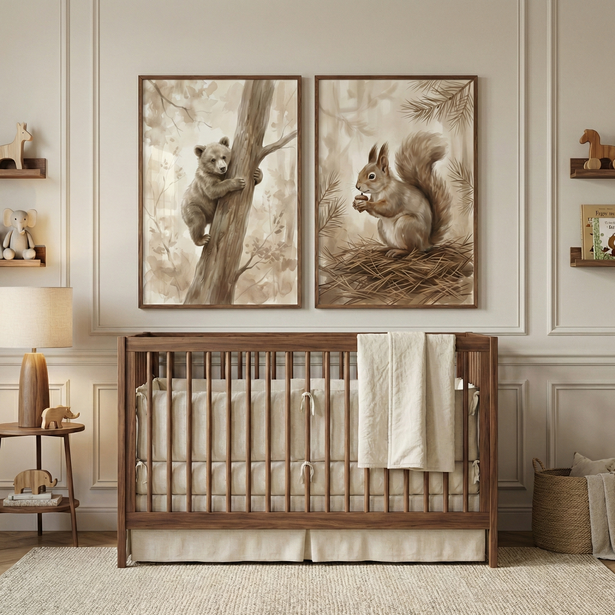 Woodland Wall Art For Kids Room Set of 2 - Forest Friends Duo