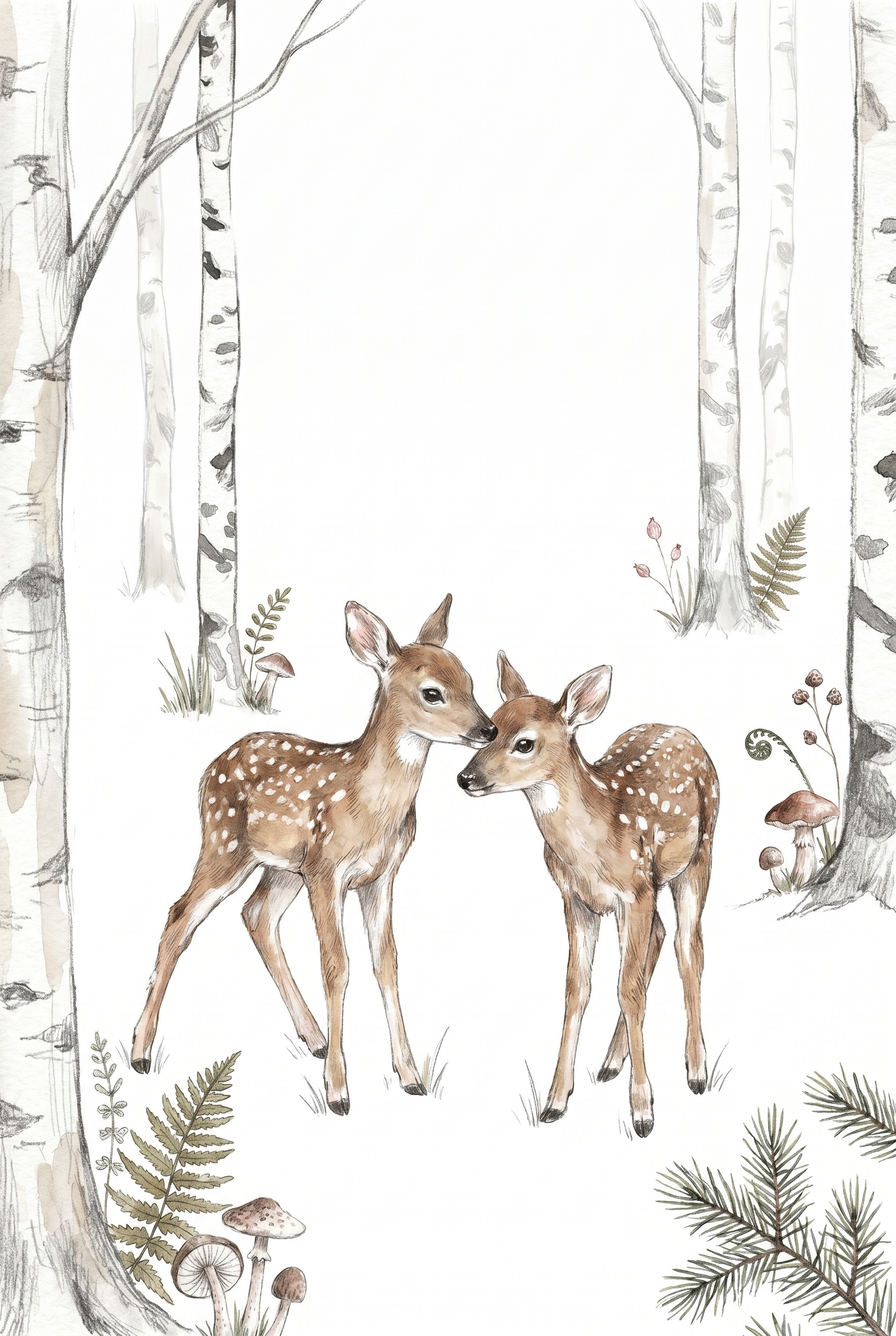 Woodland Birch Forest Fawn Wall Art - Gentle Forest Duo