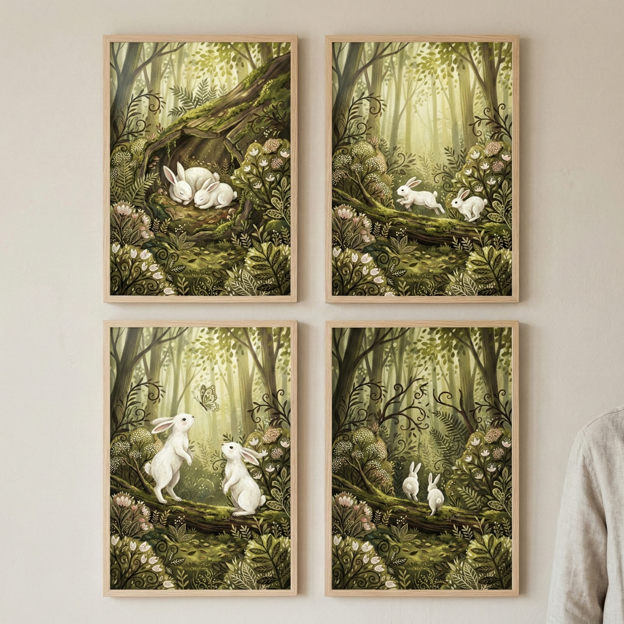 Woodland Bunny Art Set of 4 - Enchanted Bunny Forest