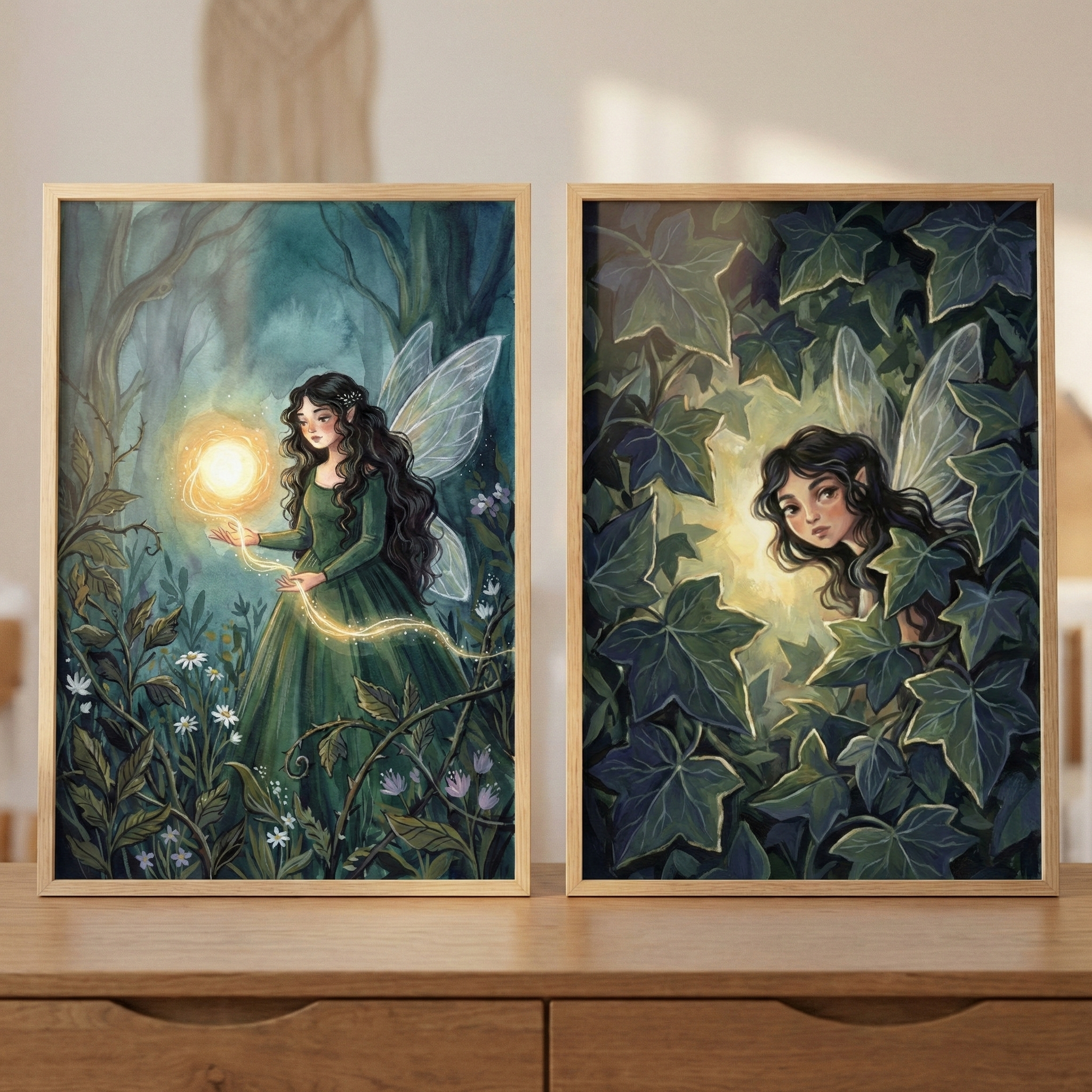 Woodland Fairy Wall Art Set Of 2 - Glowing Forest Fairy