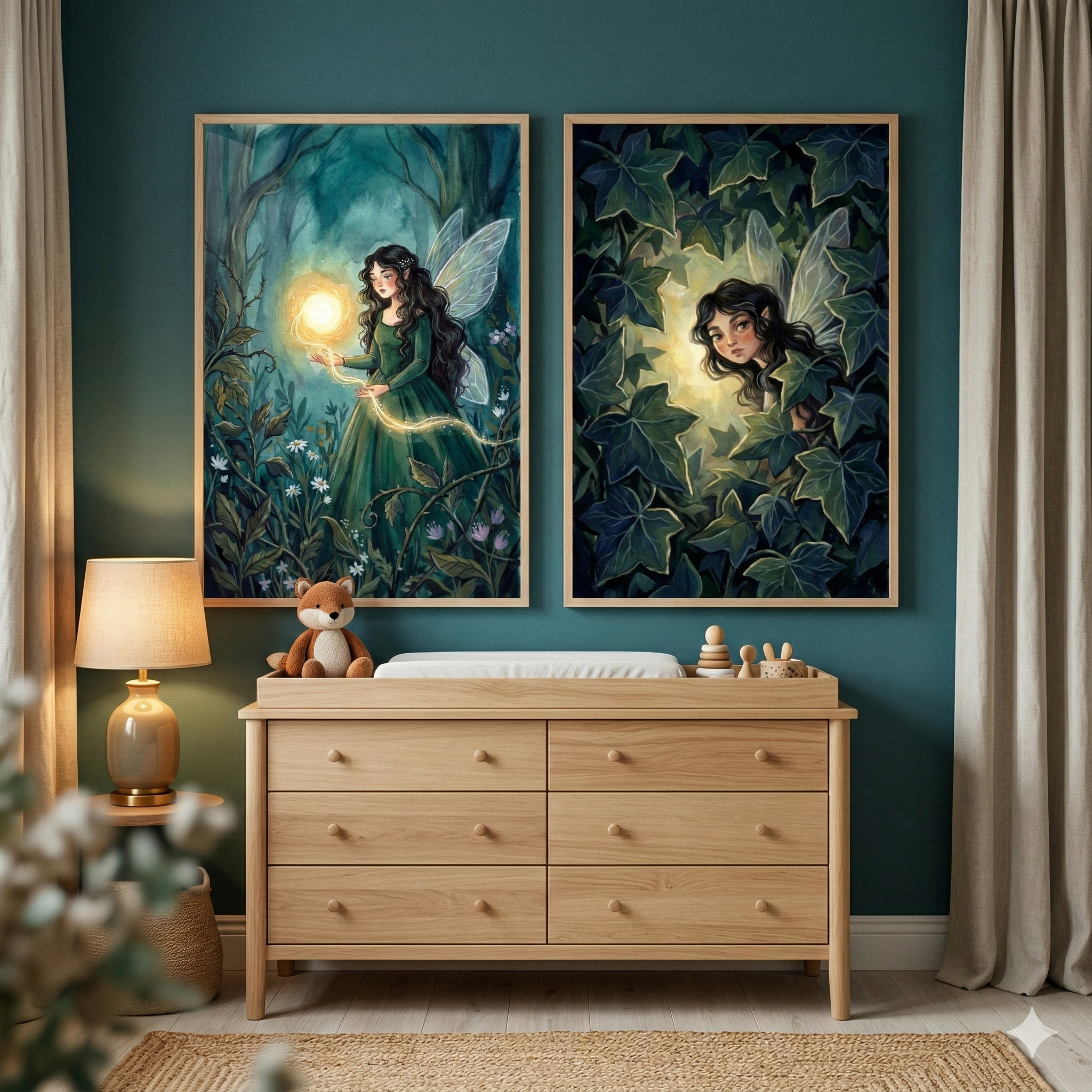 Woodland Fairy Wall Art Set Of 2 - Glowing Forest Fairy