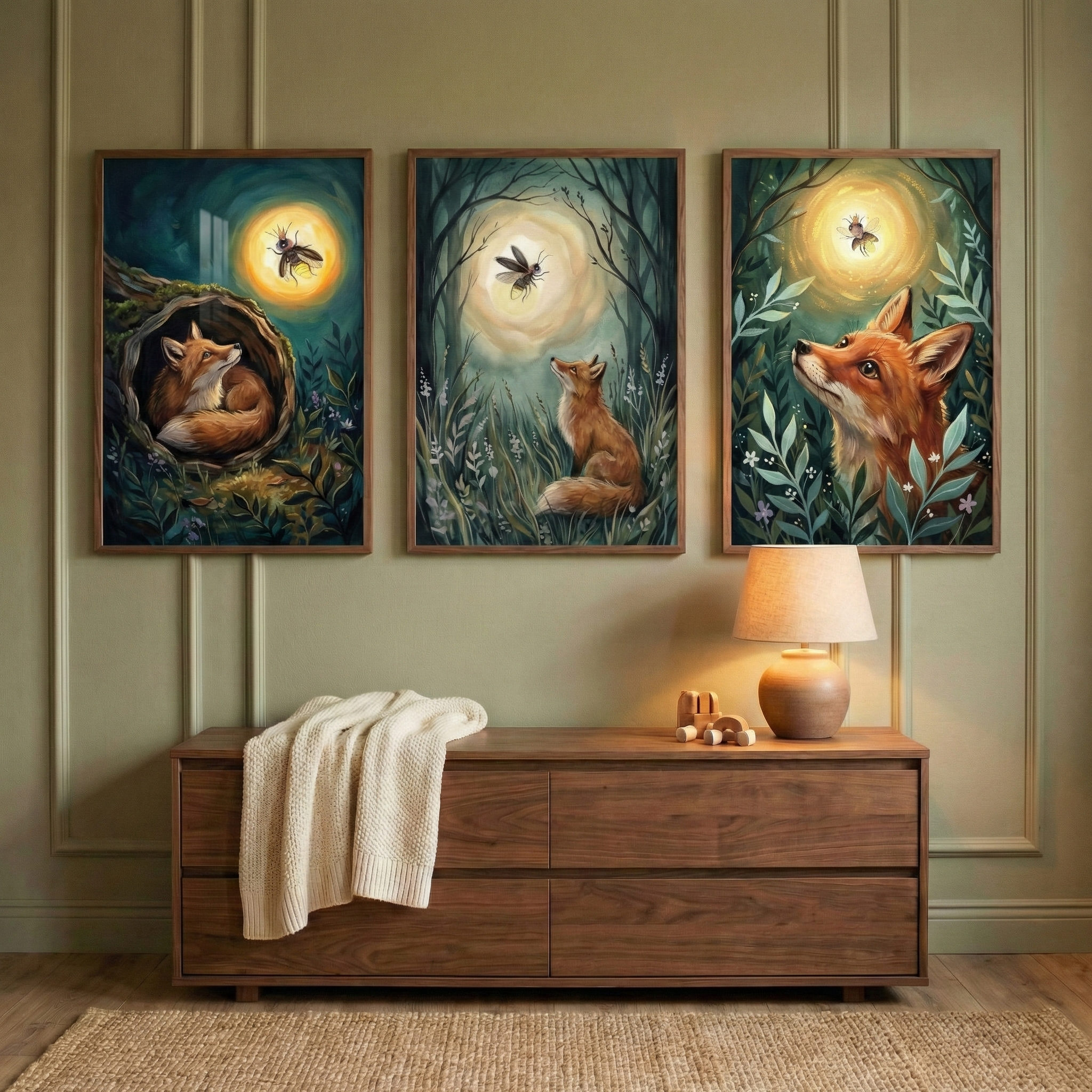 Woodland Fox Wall Art Set Of 3 - Glowing Forest Fox