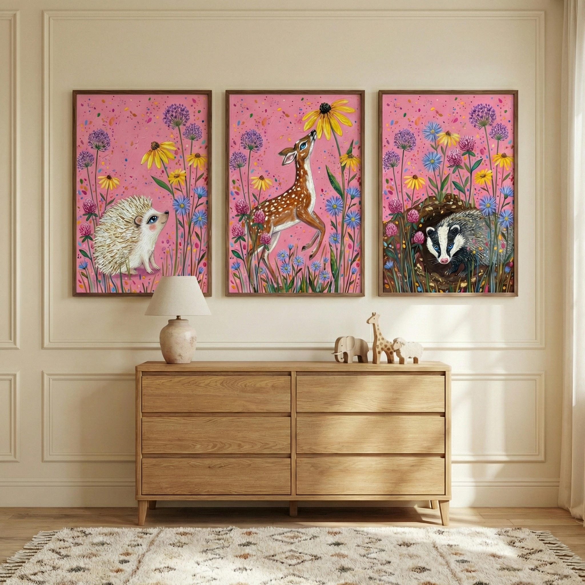 Woodland Animals Wall Art Set of 3 - Woodland Flower Friends