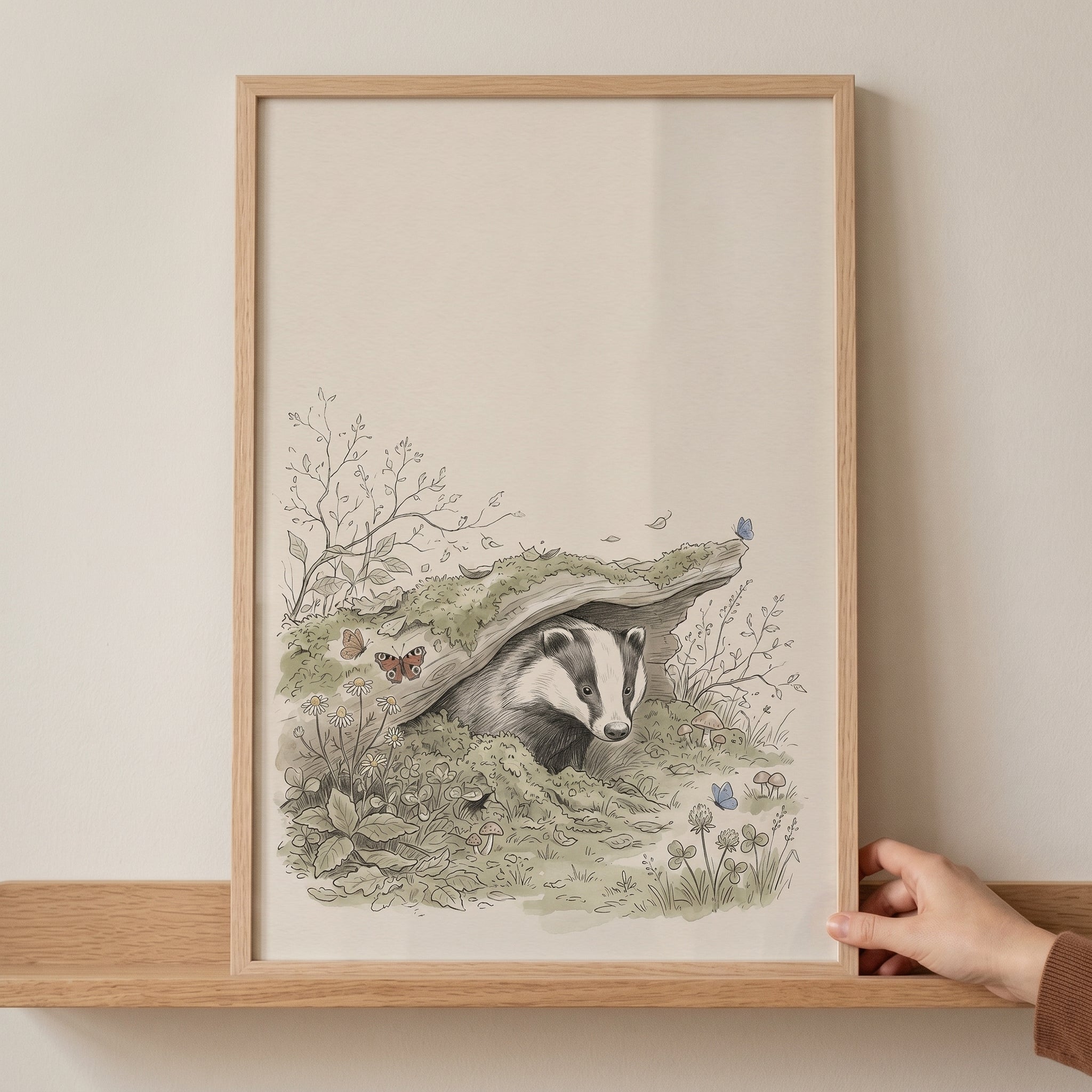 Woodland Mossy Den Badger Wall Art - Hidden Mossy Den