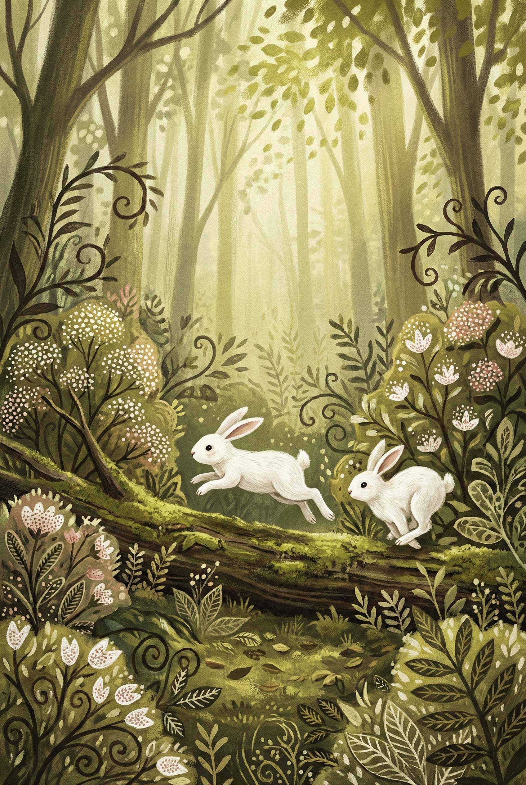 Woodland Rabbit Playroom Wall Art - Forest Rabbit Leap